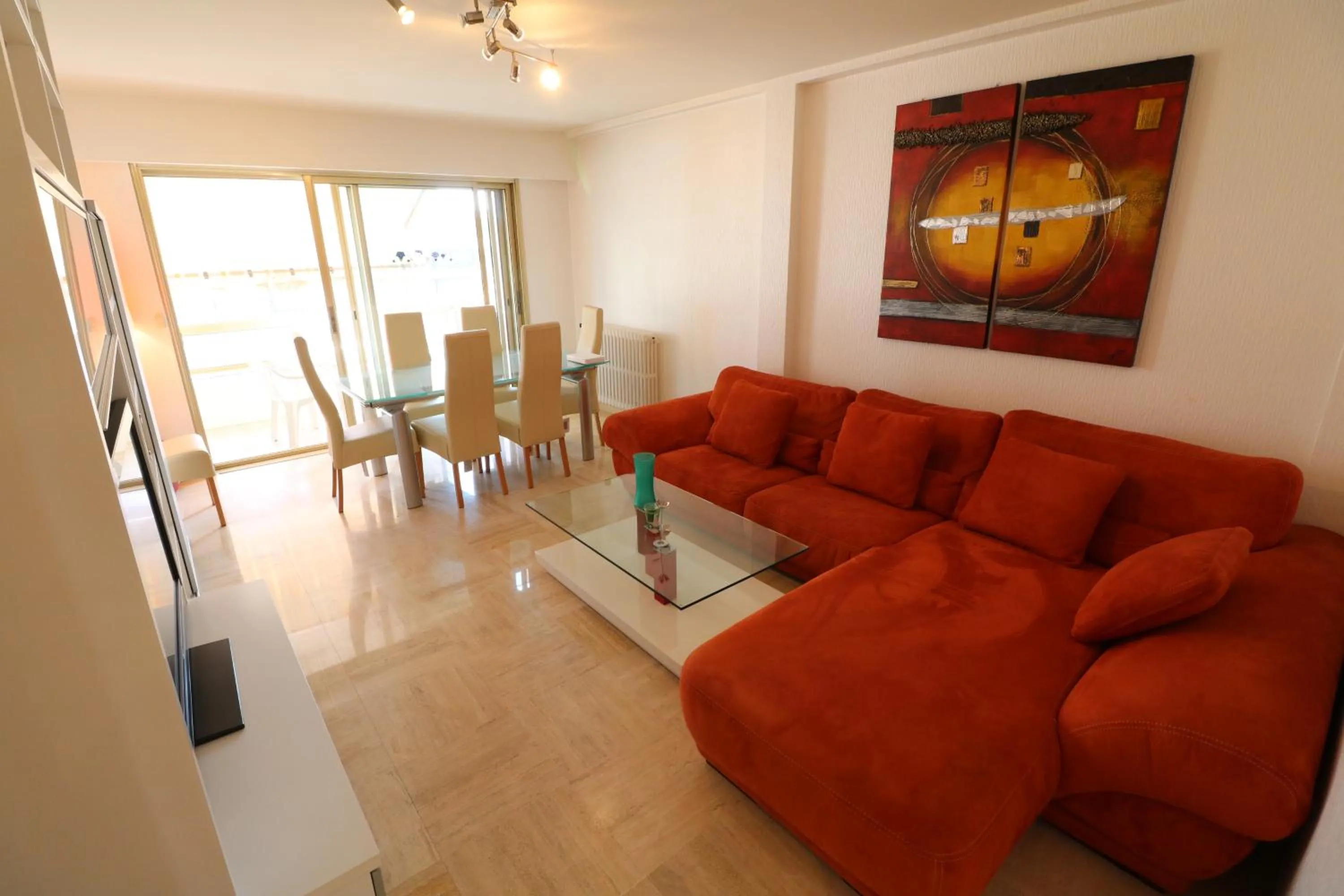 Living room in 2 bedroom & studio Palais Royal 2 mins from Croisette and Carlton