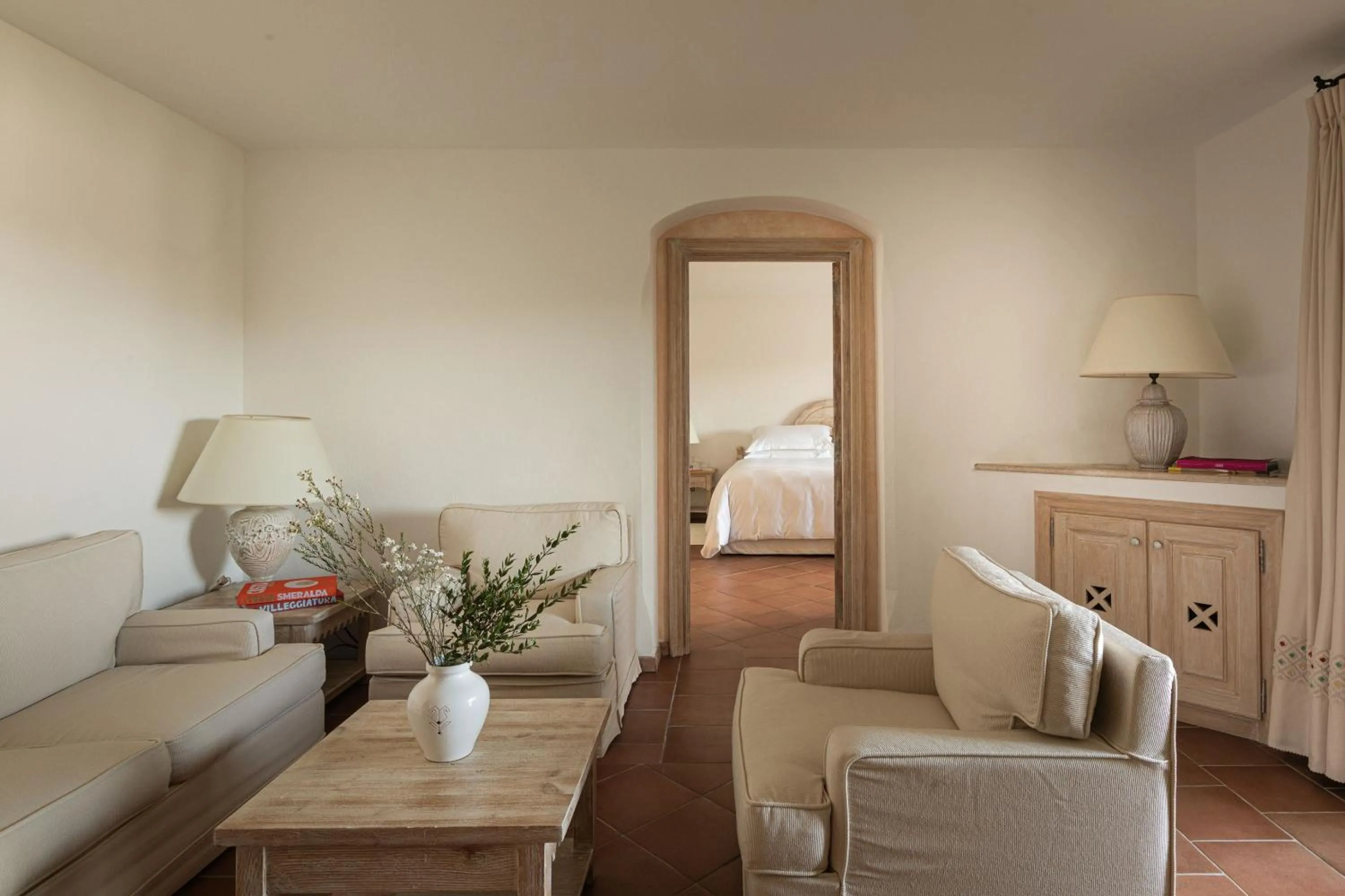 Living room, Bed in Romazzino, A Belmond Hotel, Costa Smeralda
