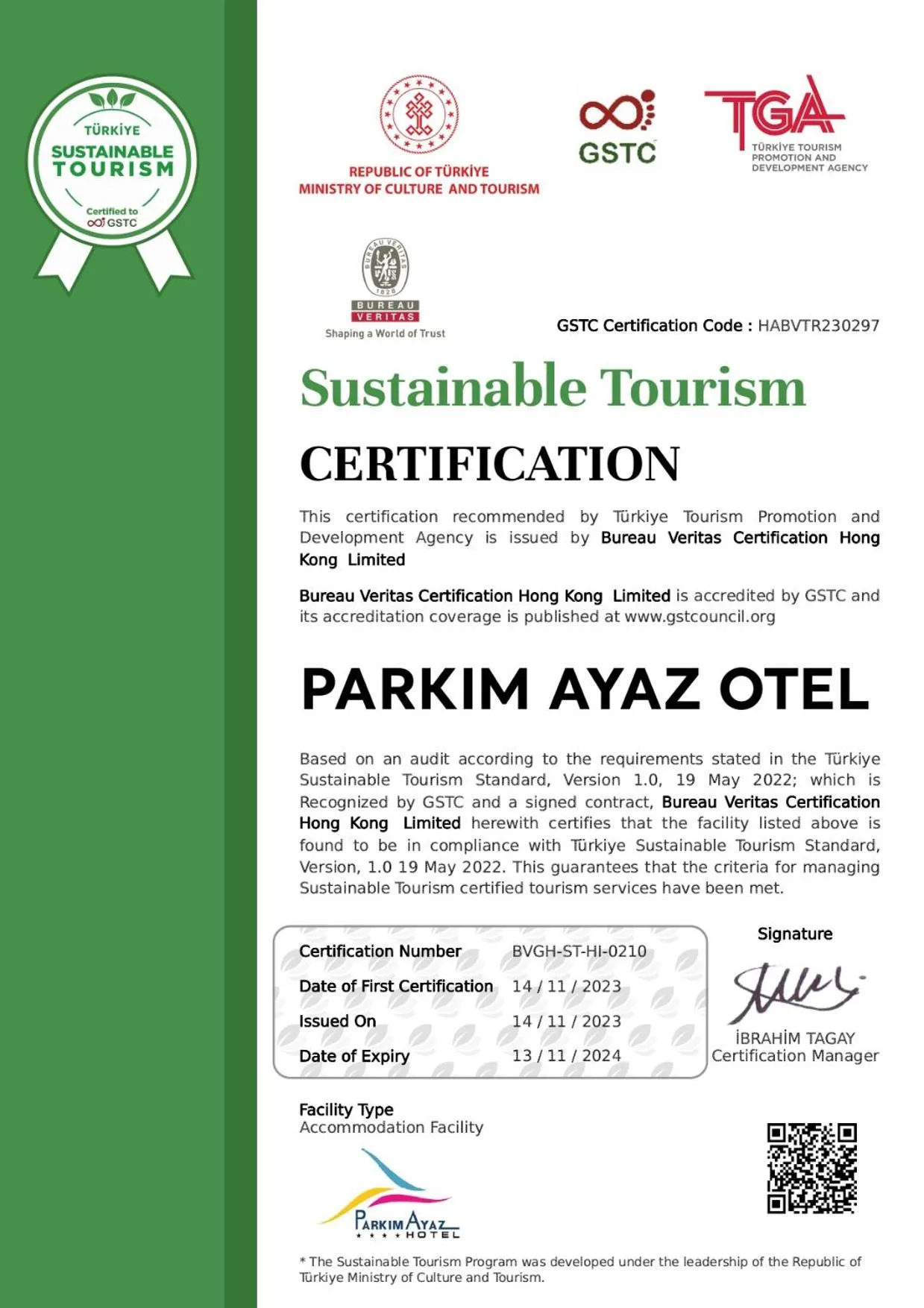Certificate/Award in Parkim Ayaz Hotel