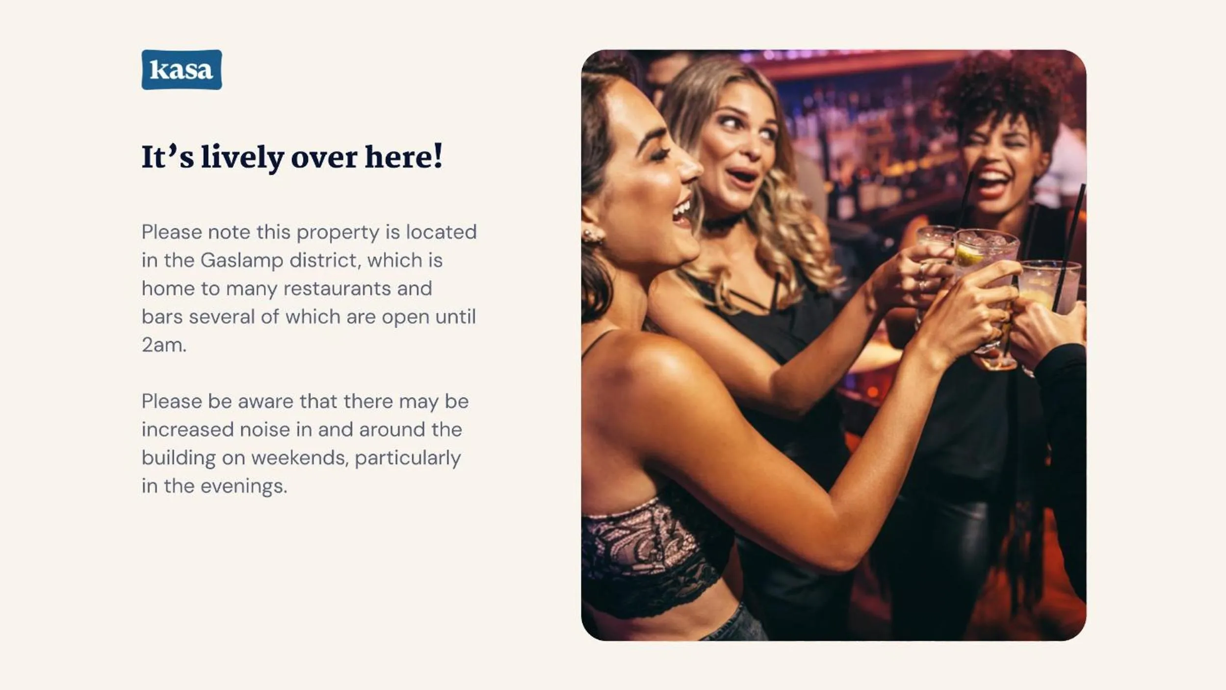 Text overlay in Kasa Gaslamp Quarter San Diego