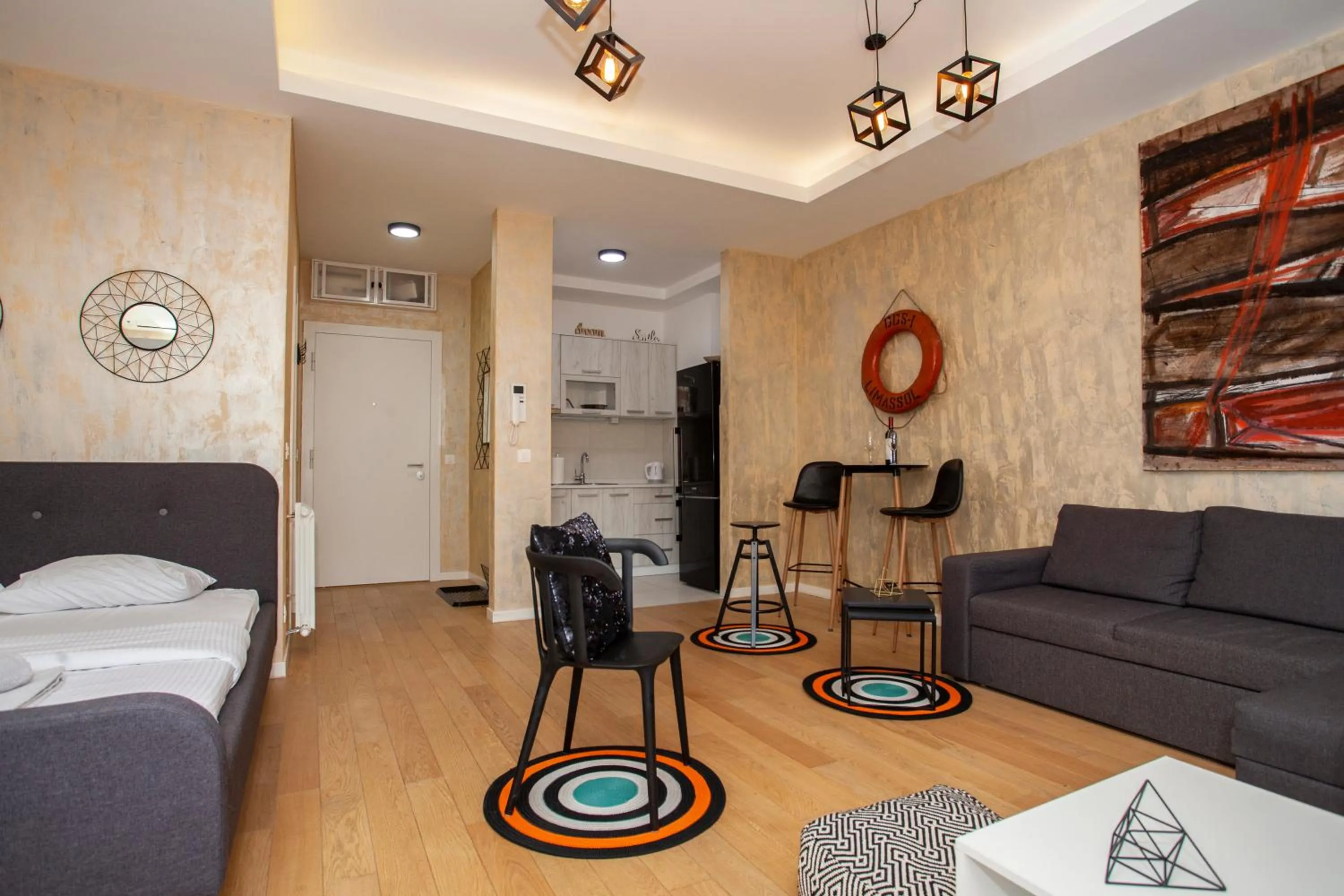 Living room, Bed in Gentleman Dog Apartment