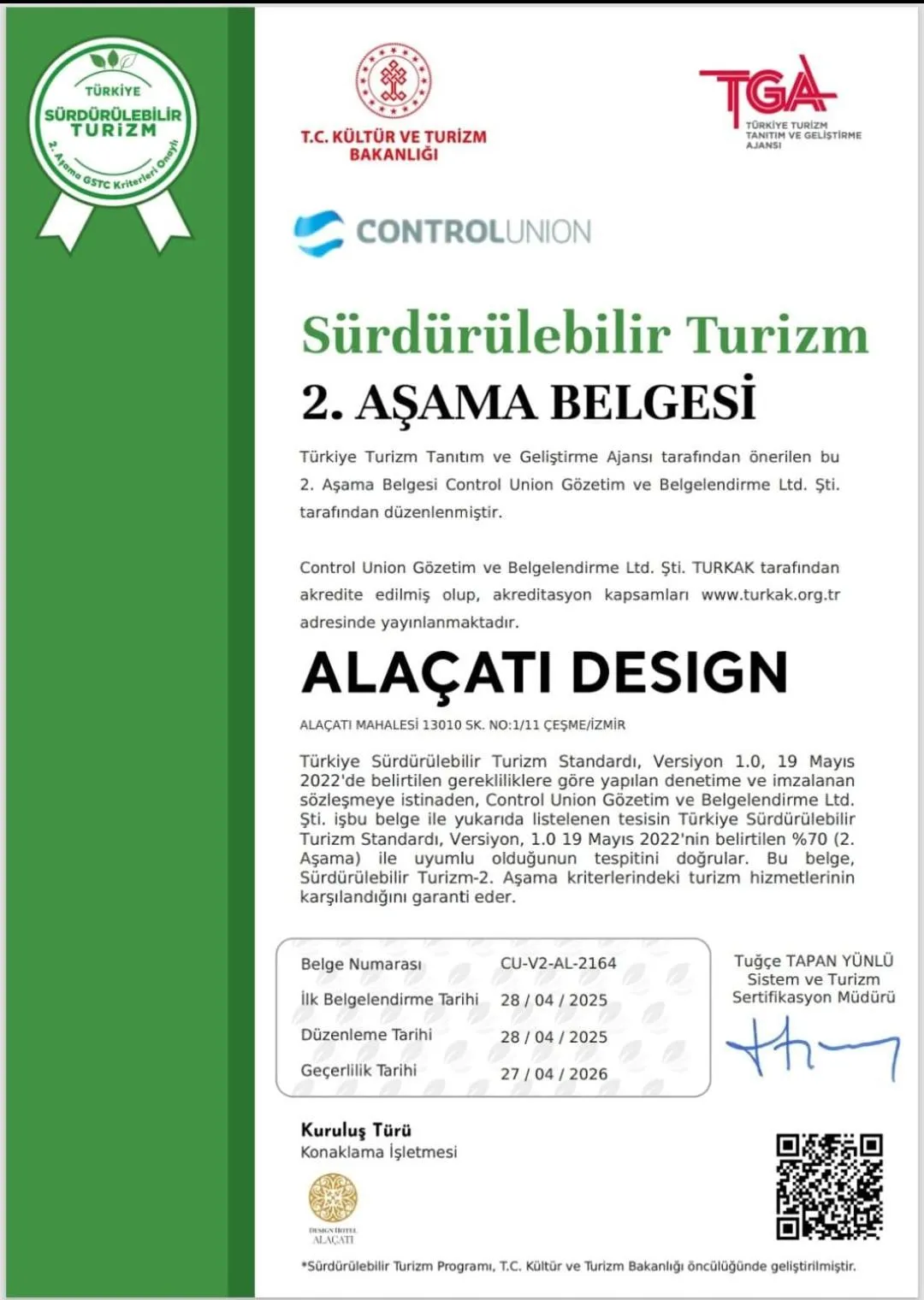 Certificate/Award in Alaçatı The Design Hotel