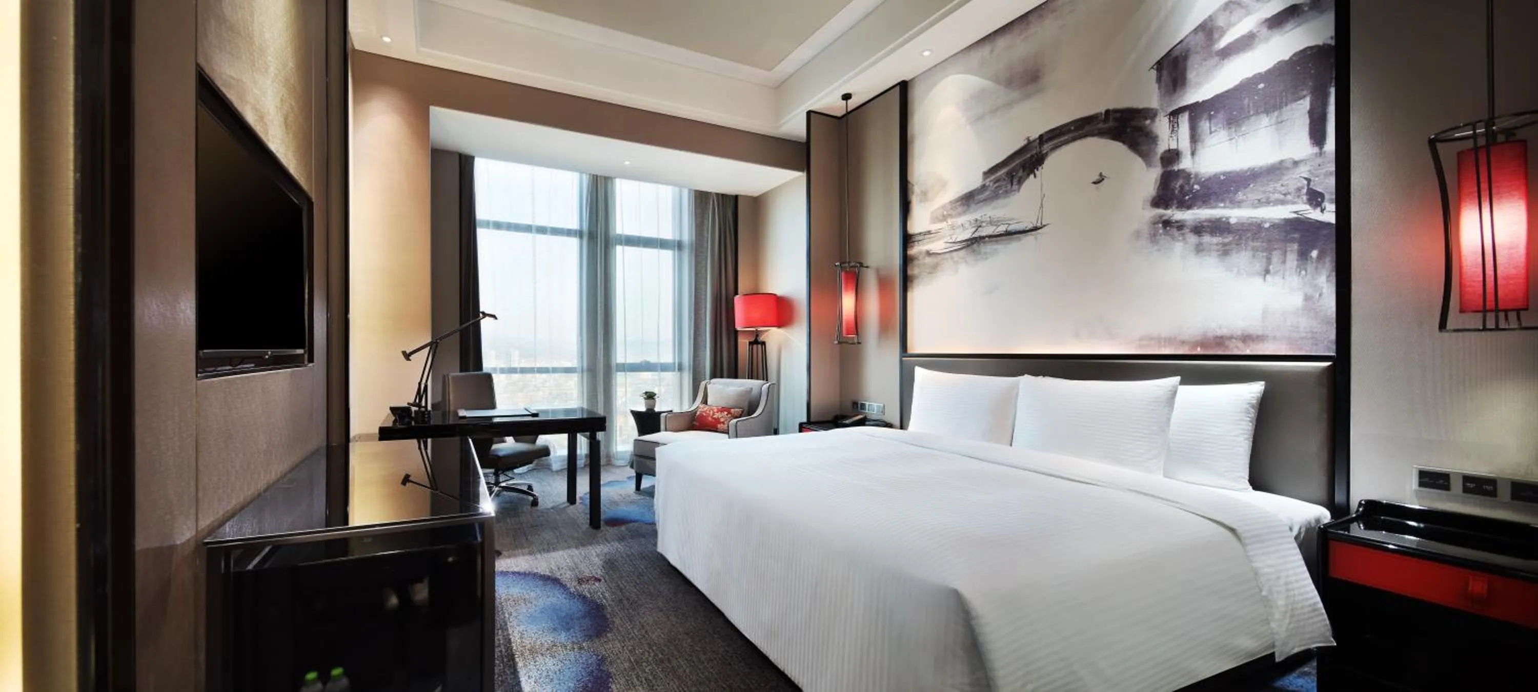 Bedroom, Bed in Wanda Realm Yiwu