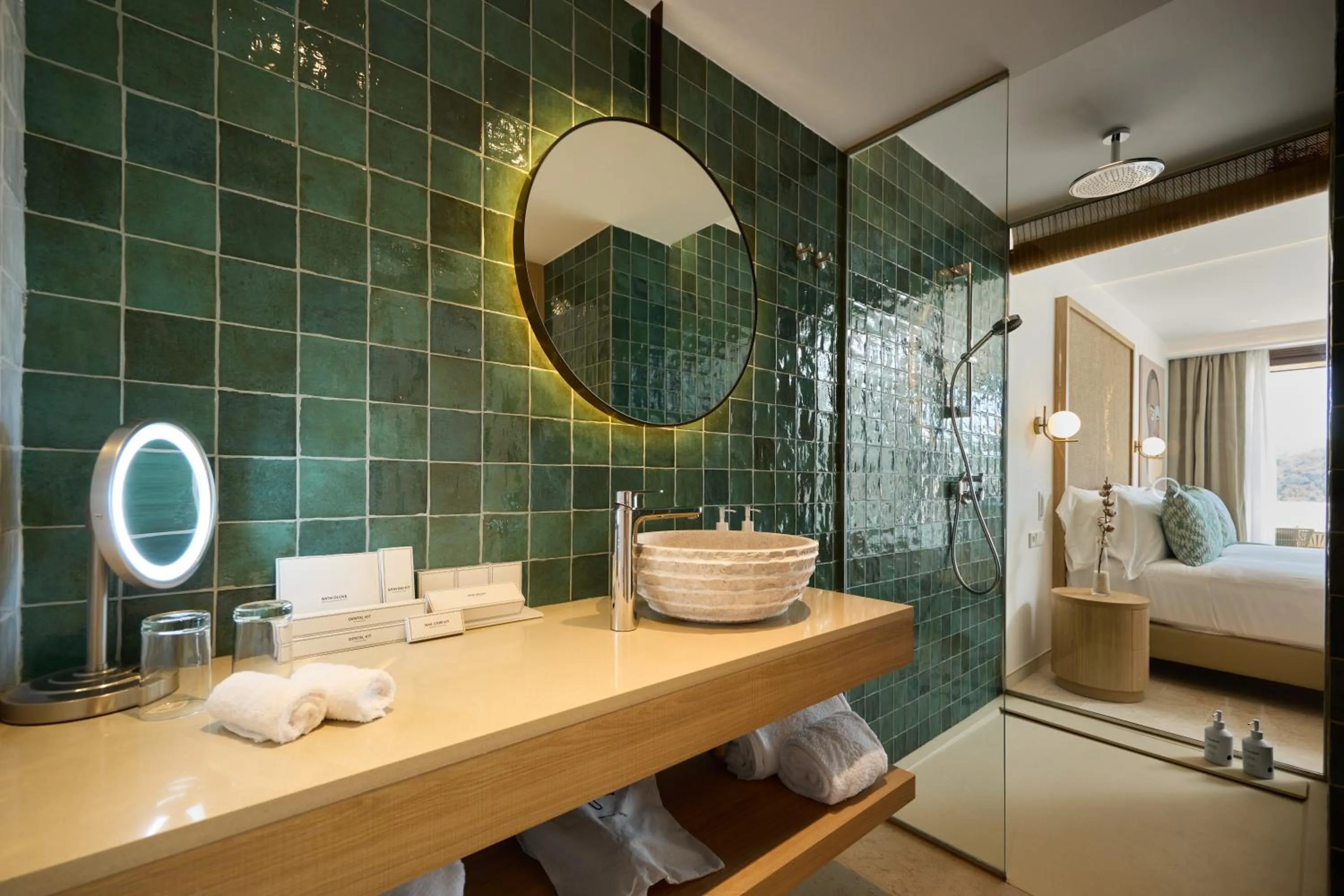 Shower, Bed in Cala San Miguel Hotel Ibiza, Curio Collection by Hilton, Adults only