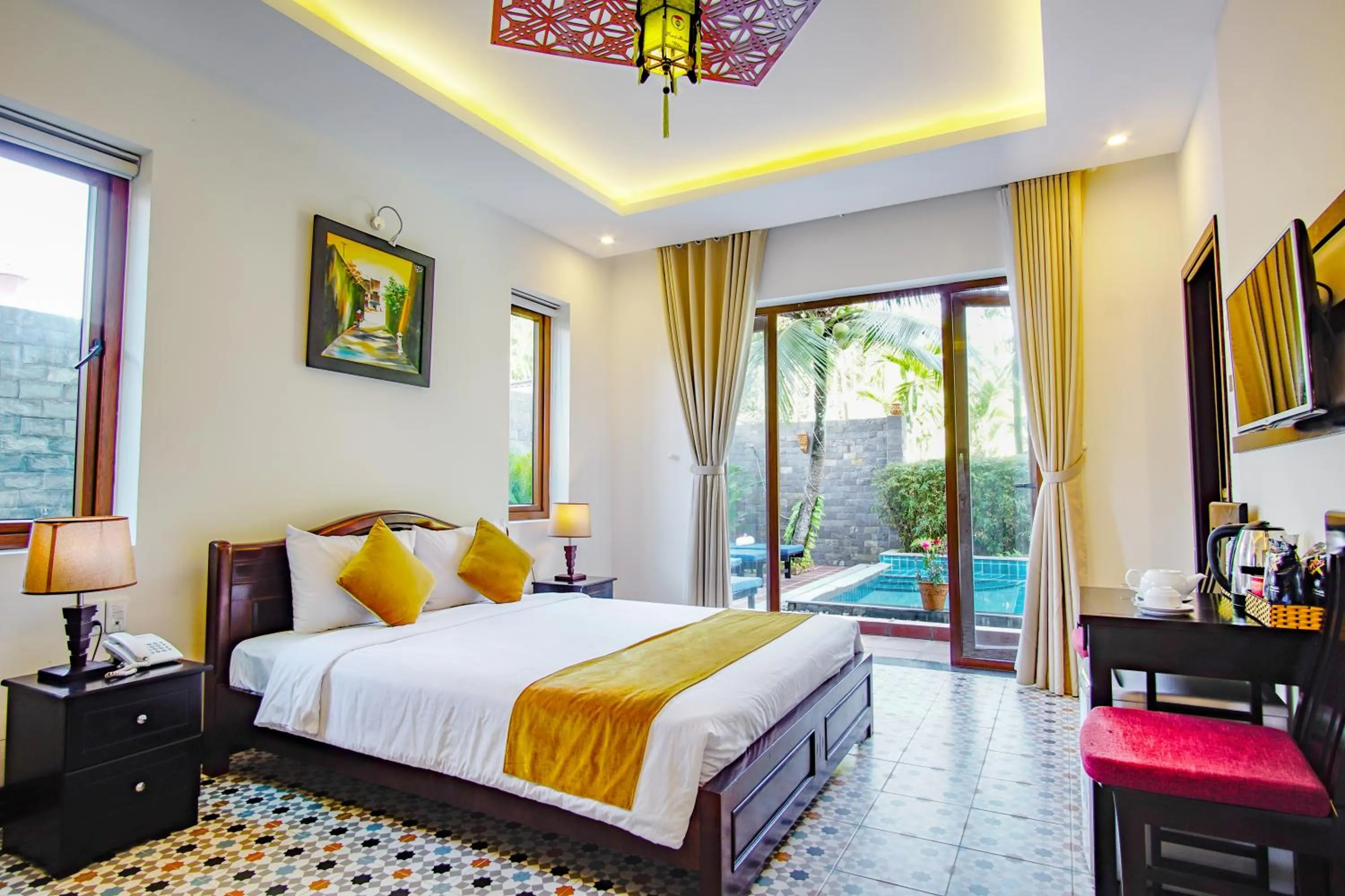 Bed in Rural Scene Villa