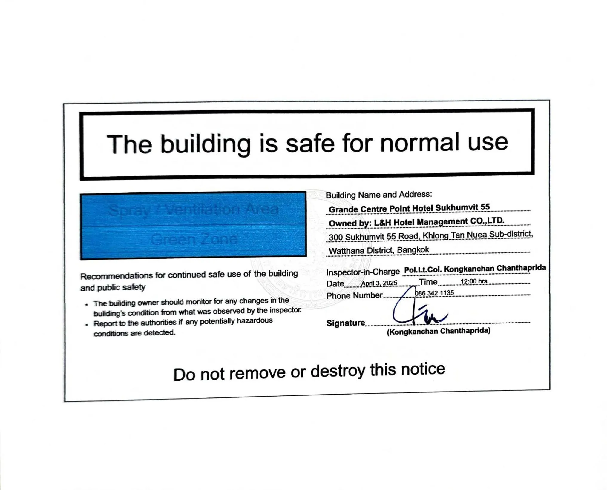 Certificate/Award in Grande Centre Point Sukhumvit 55 Thong Lo
