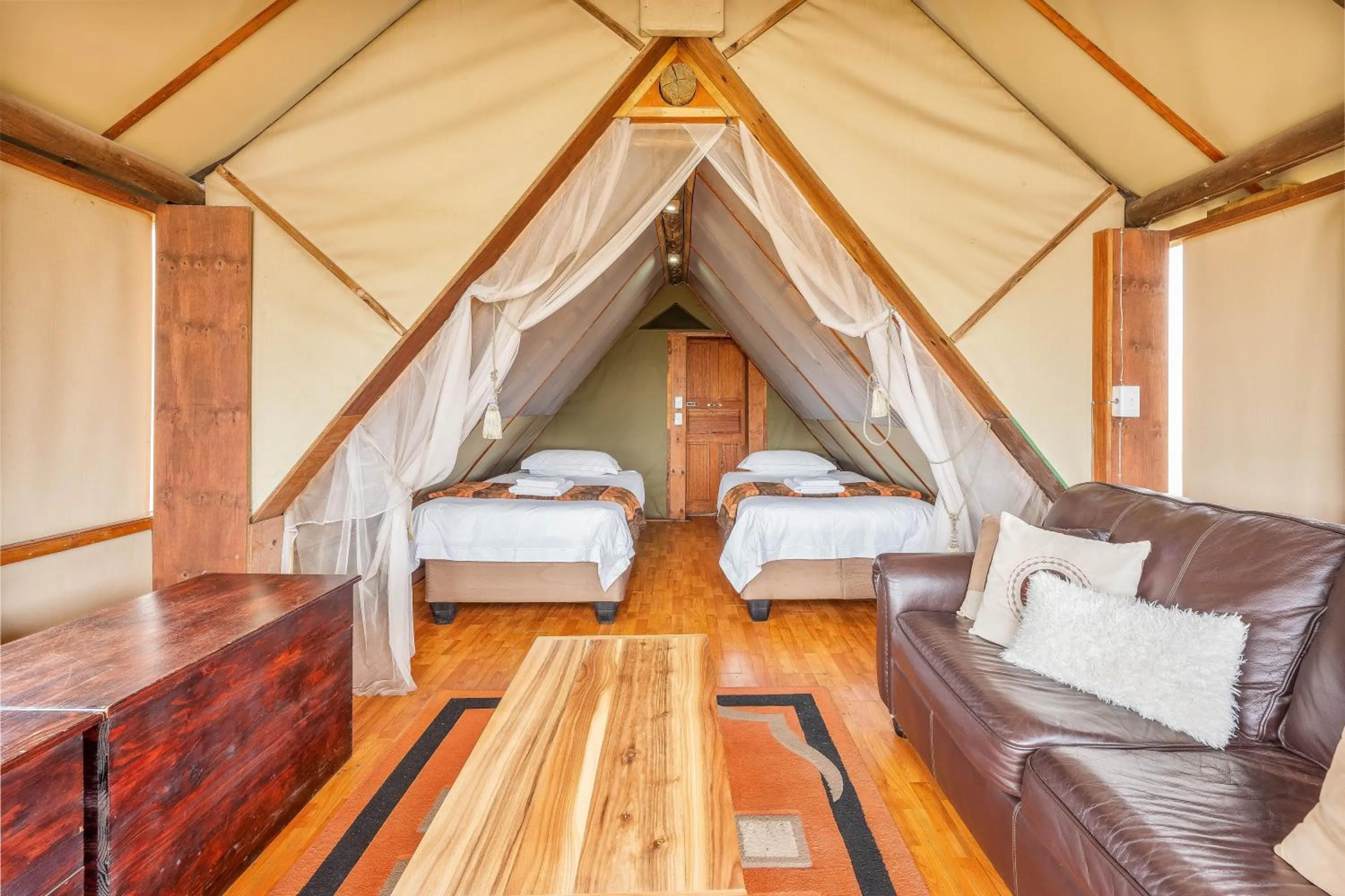 Living room, Bed in Buffelshoek Tented Camp