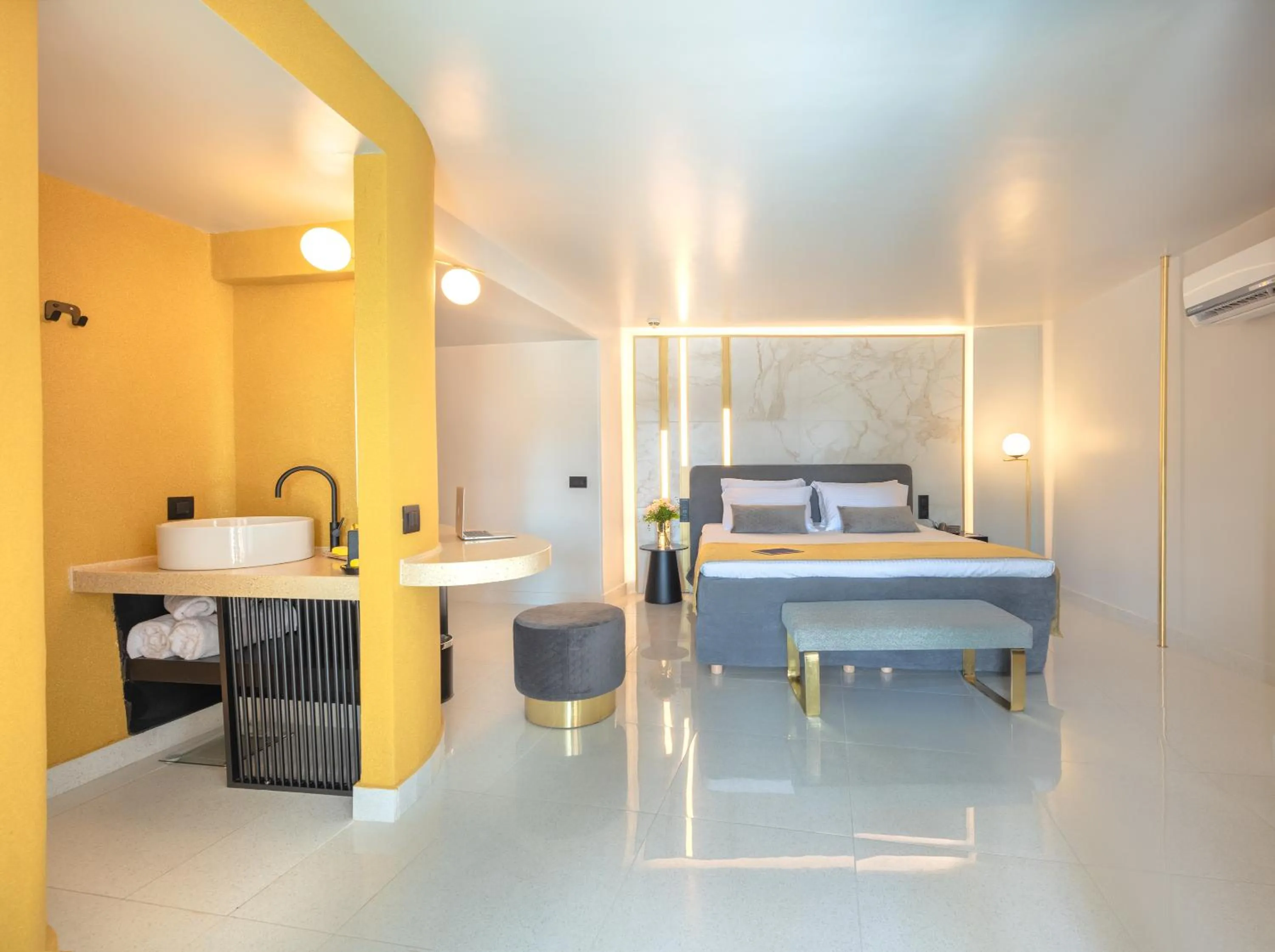 Bathroom, Bed in Ikaros Beach, Luxury Resort & Spa - Adults Only
