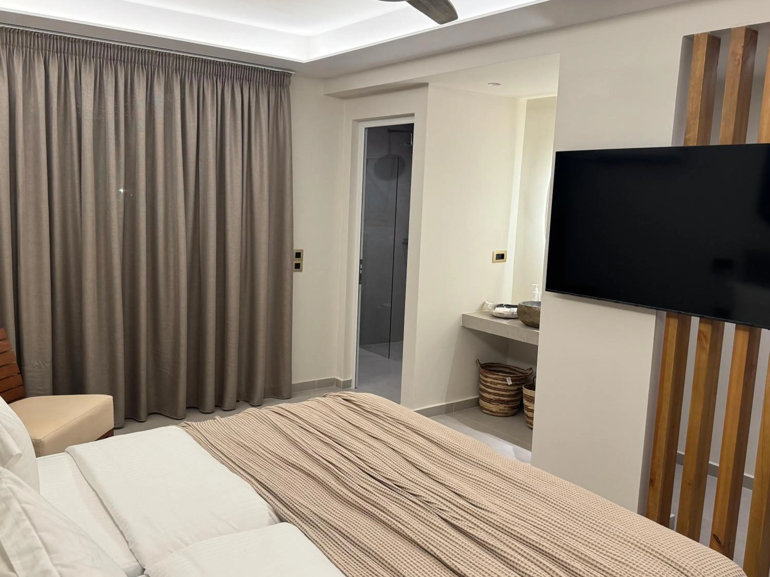 Bedroom, Bed in Τhe Noverian Antama Organic Beach Resort Chania