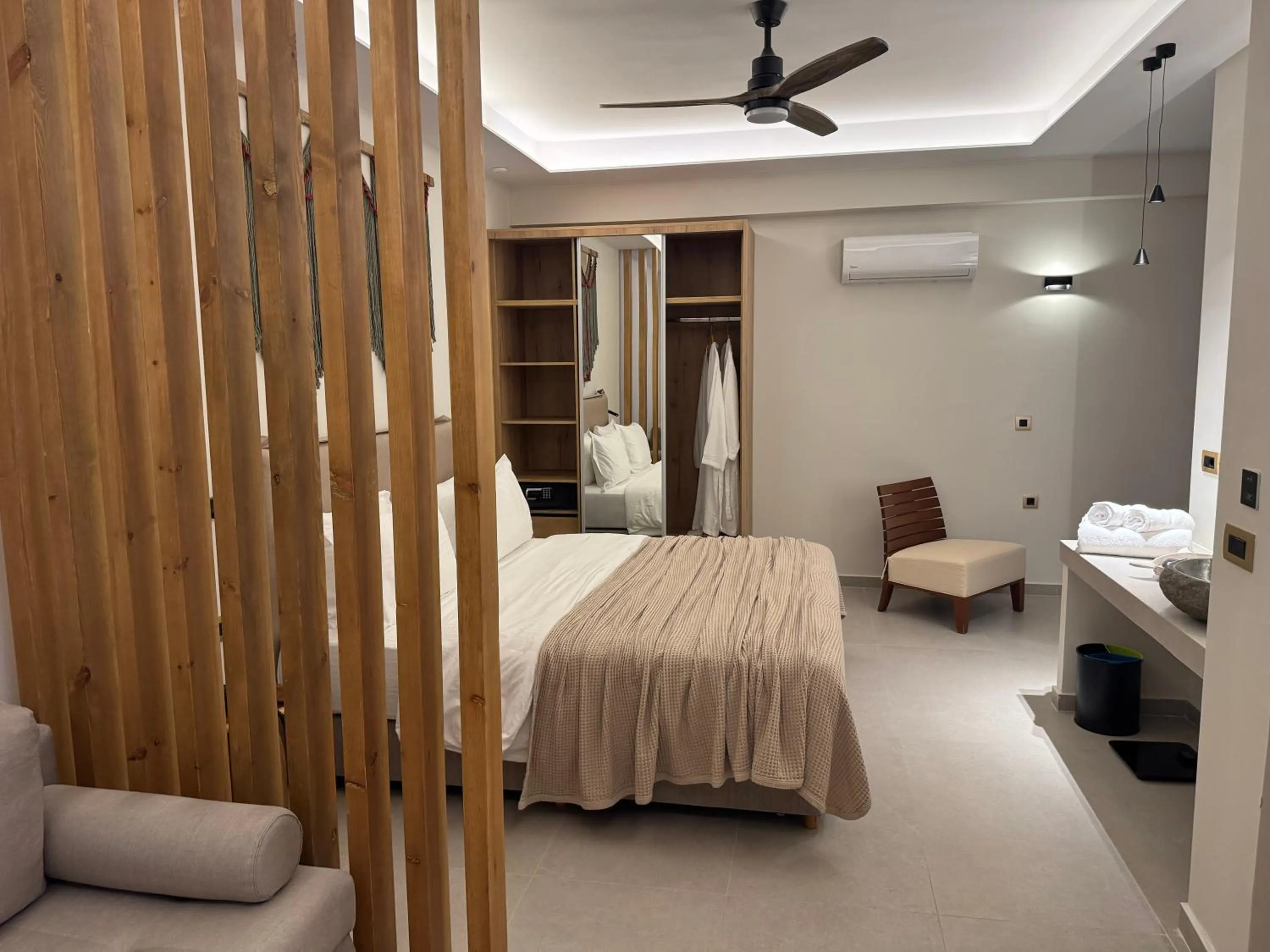 Bedroom, Bed in Τhe Noverian Antama Organic Beach Resort Chania