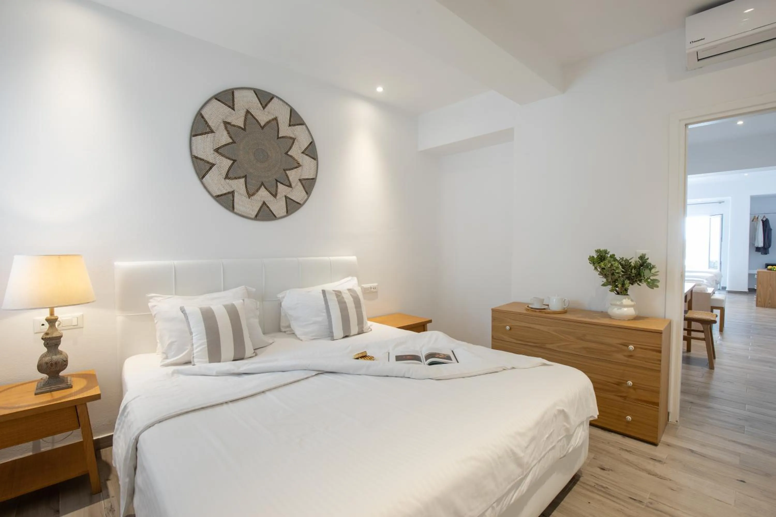 Bed in Acrogiali Beachfront Hotel Mykonos