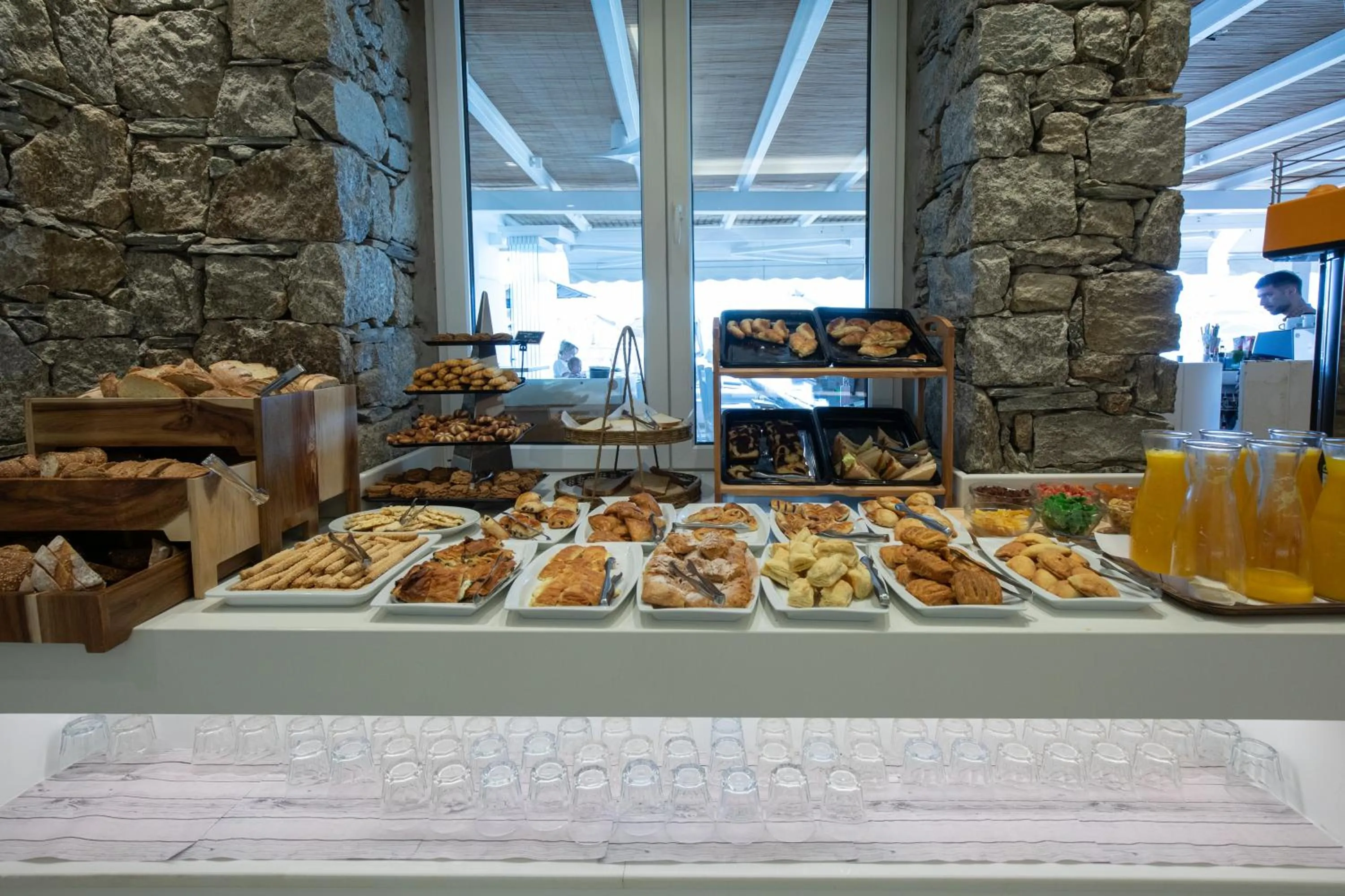 Buffet breakfast in Acrogiali Beachfront Hotel Mykonos