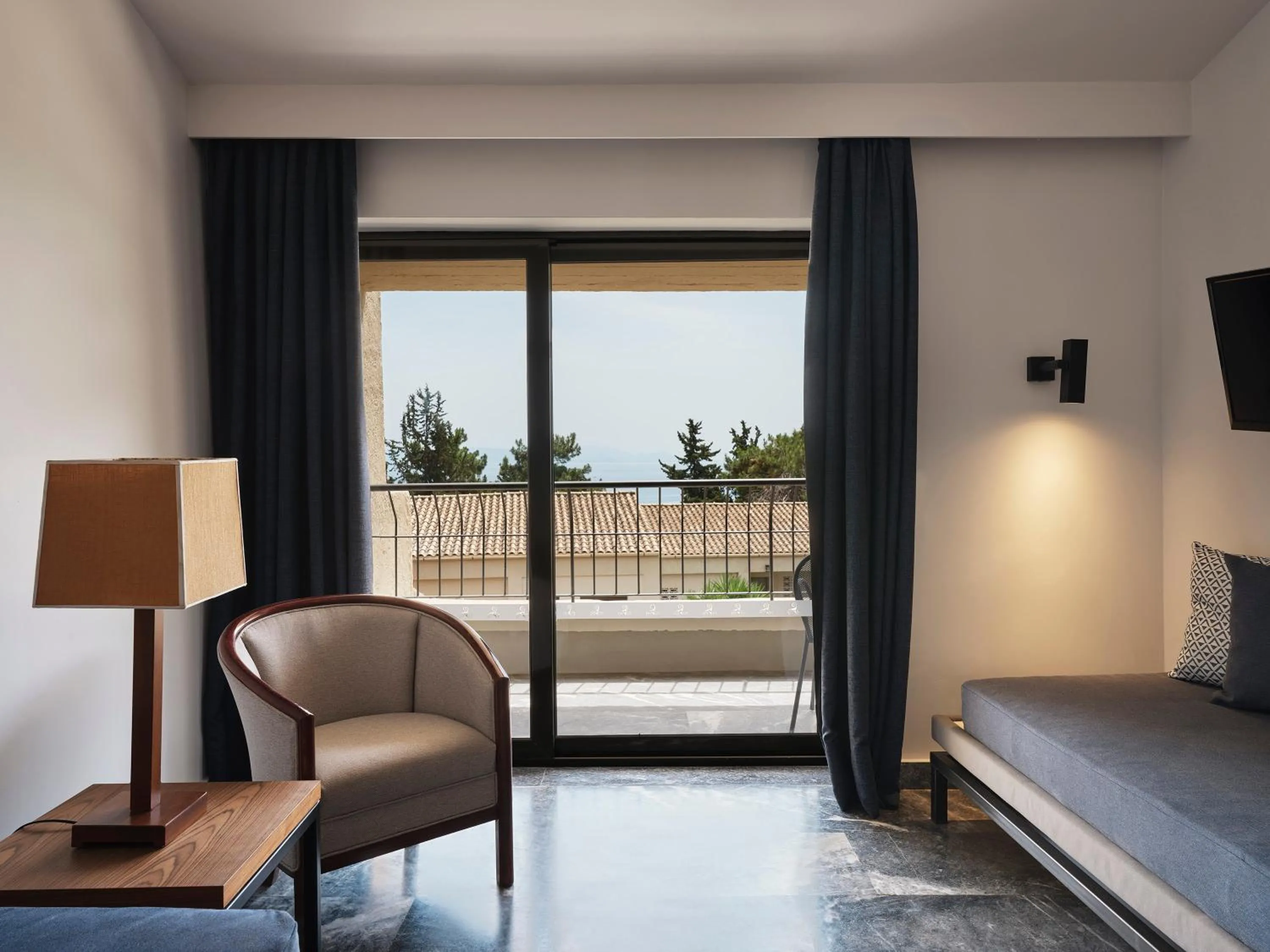 Seating area, Bed in Aeolos Beach Resort