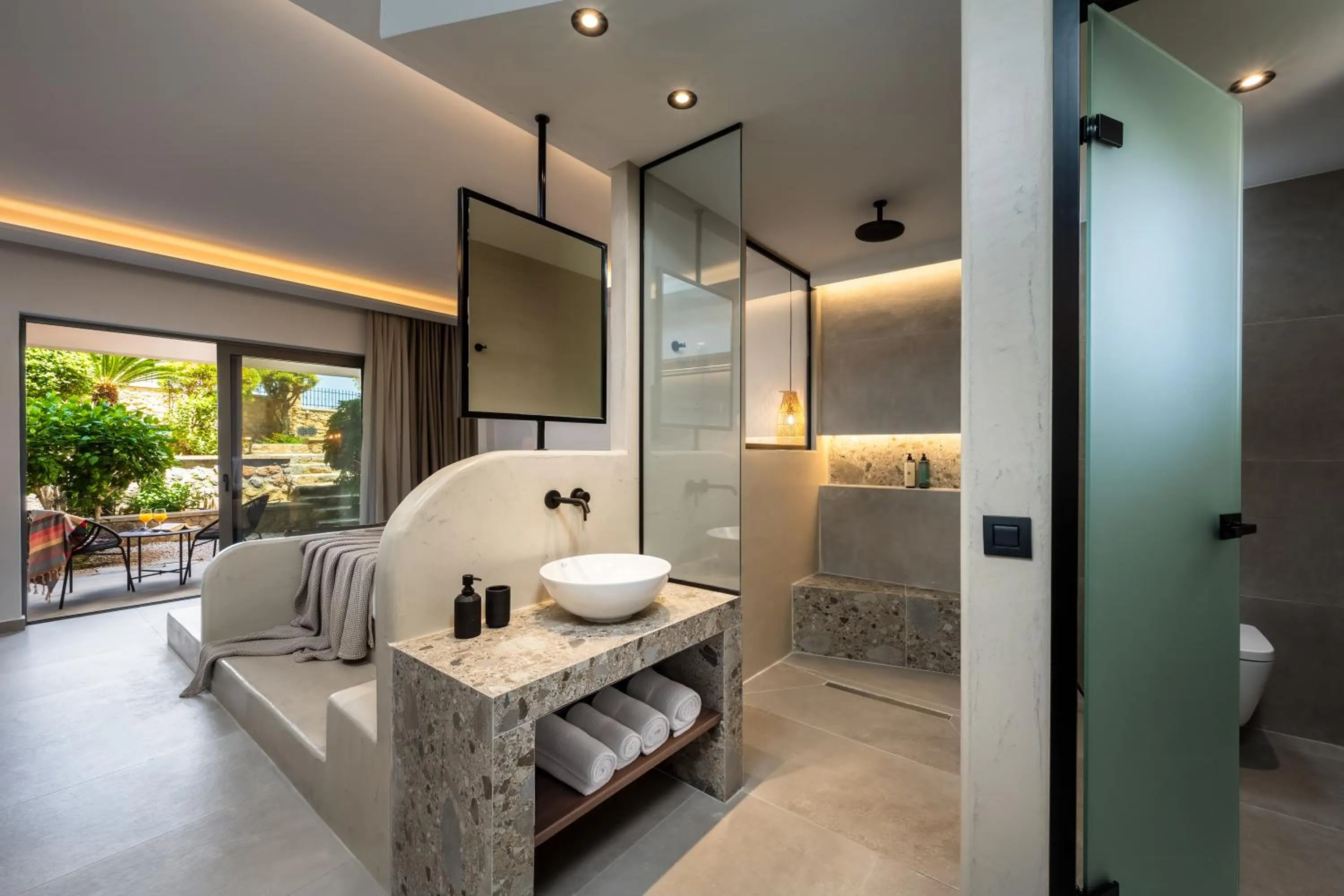 Shower, Bed in Celestial Lindos Suites