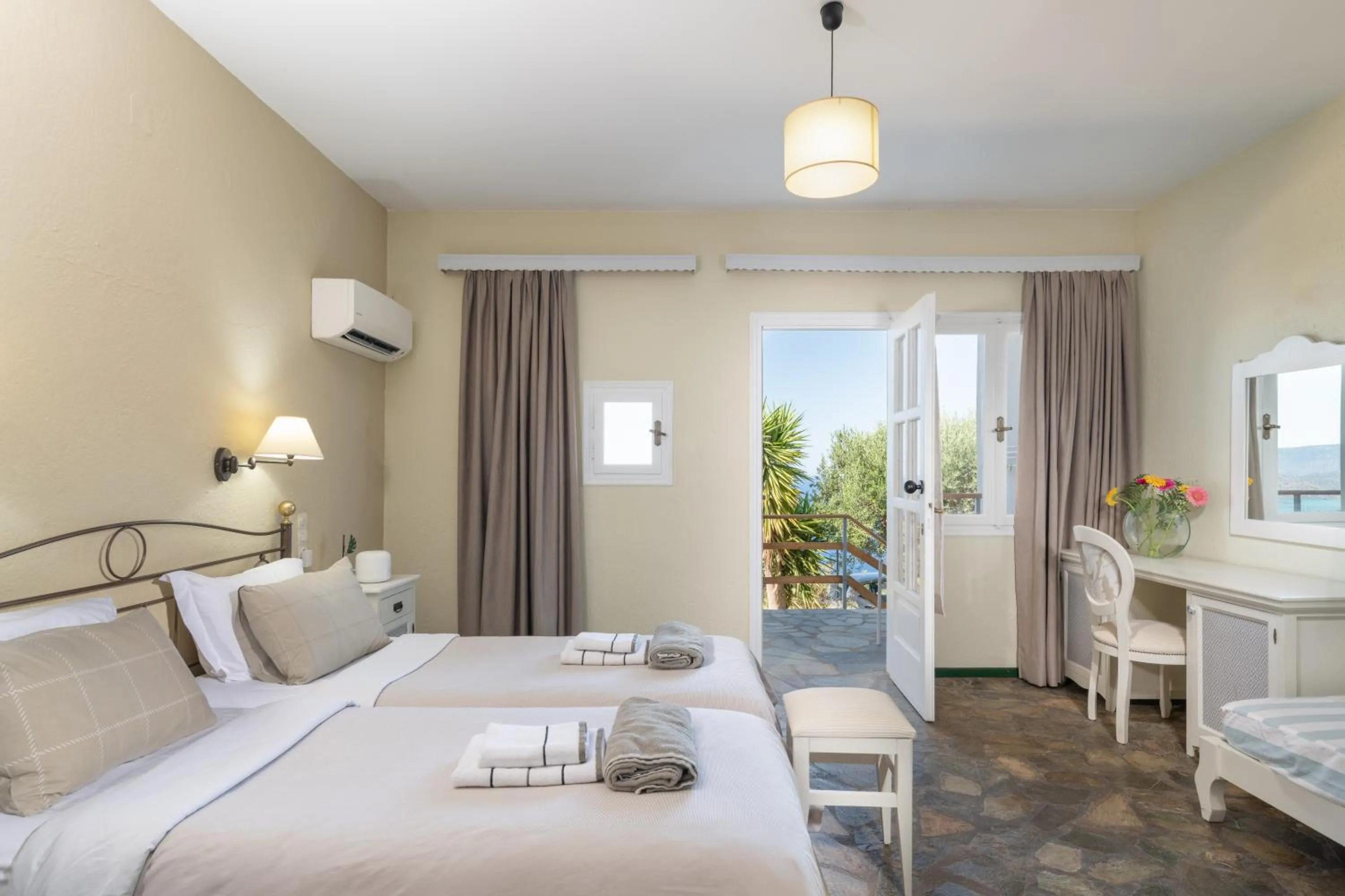 View (from property/room), Bed in Adrakos Apartments (Adults Only)