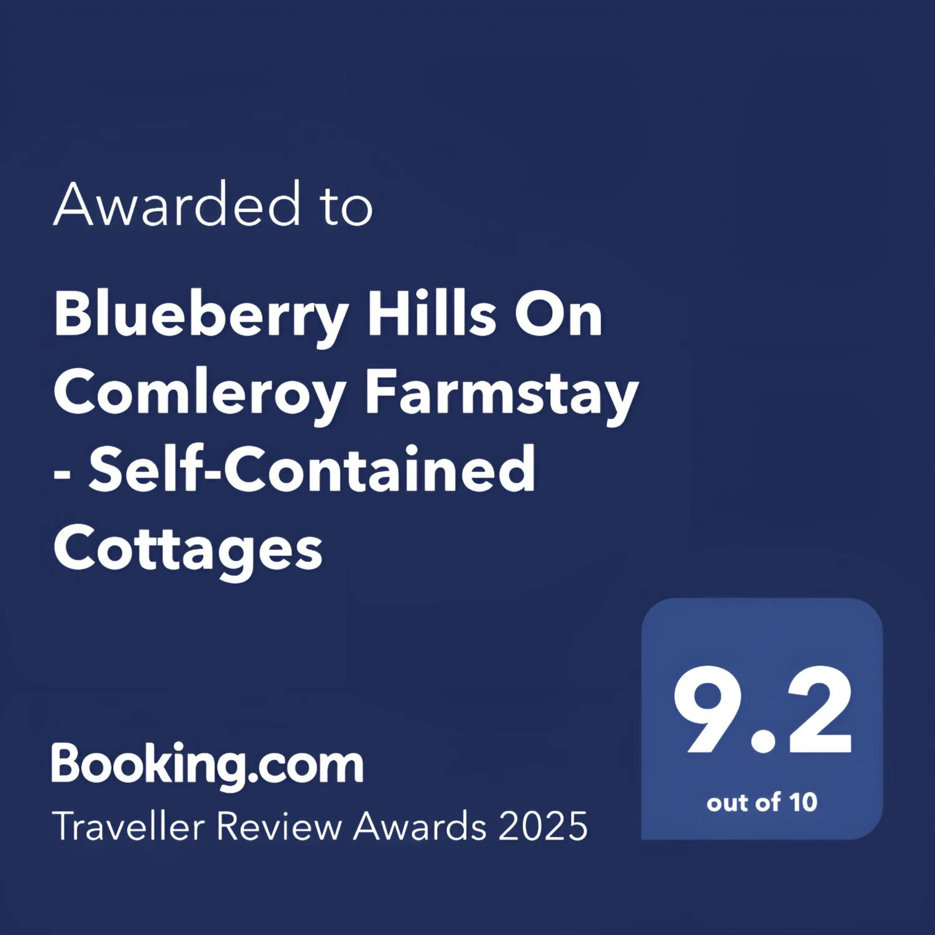 Certificate/Award in Blueberry Hills On Comleroy Farmstay - Self-Contained Cottages