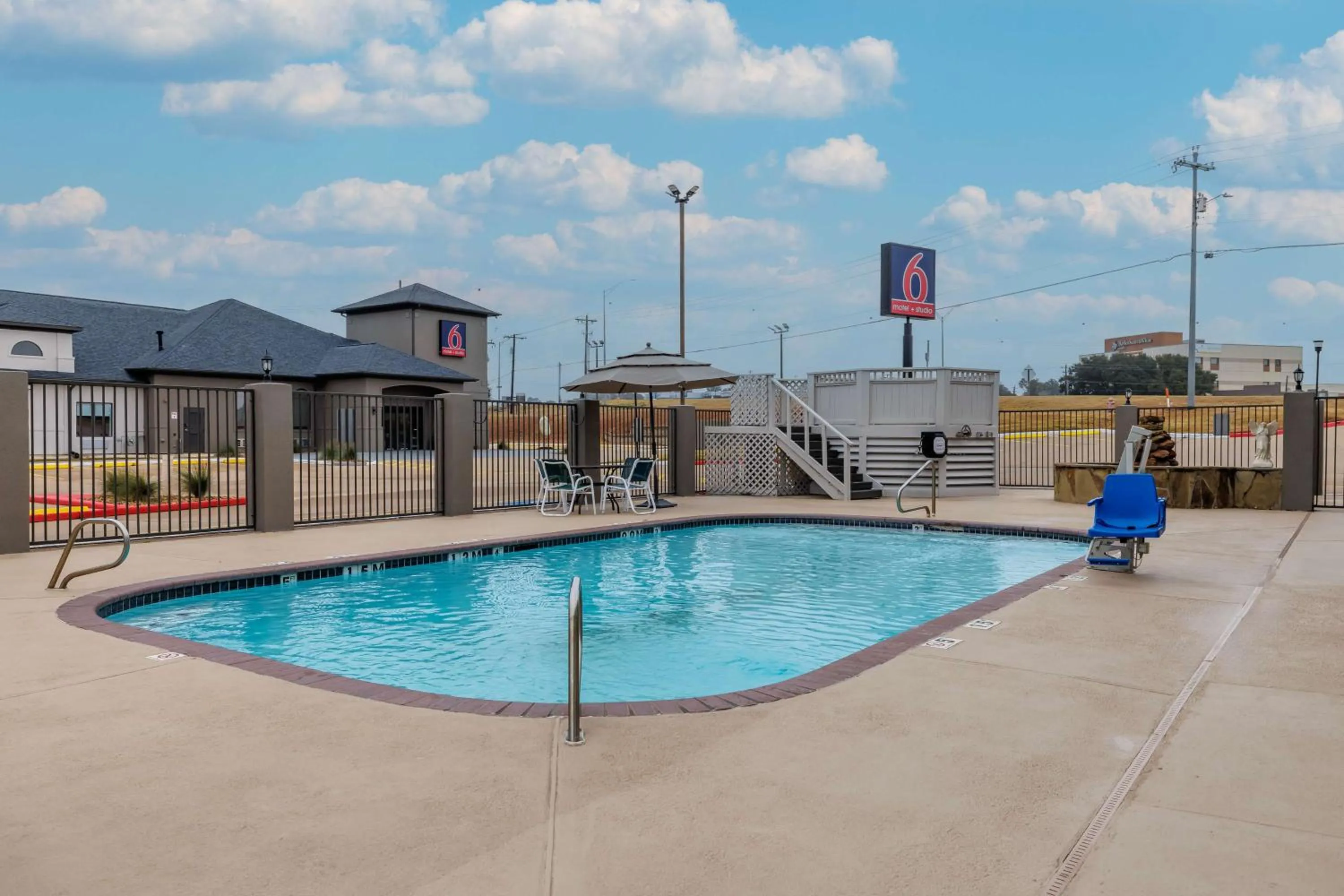Pool view in Motel 6-Brenham, TX