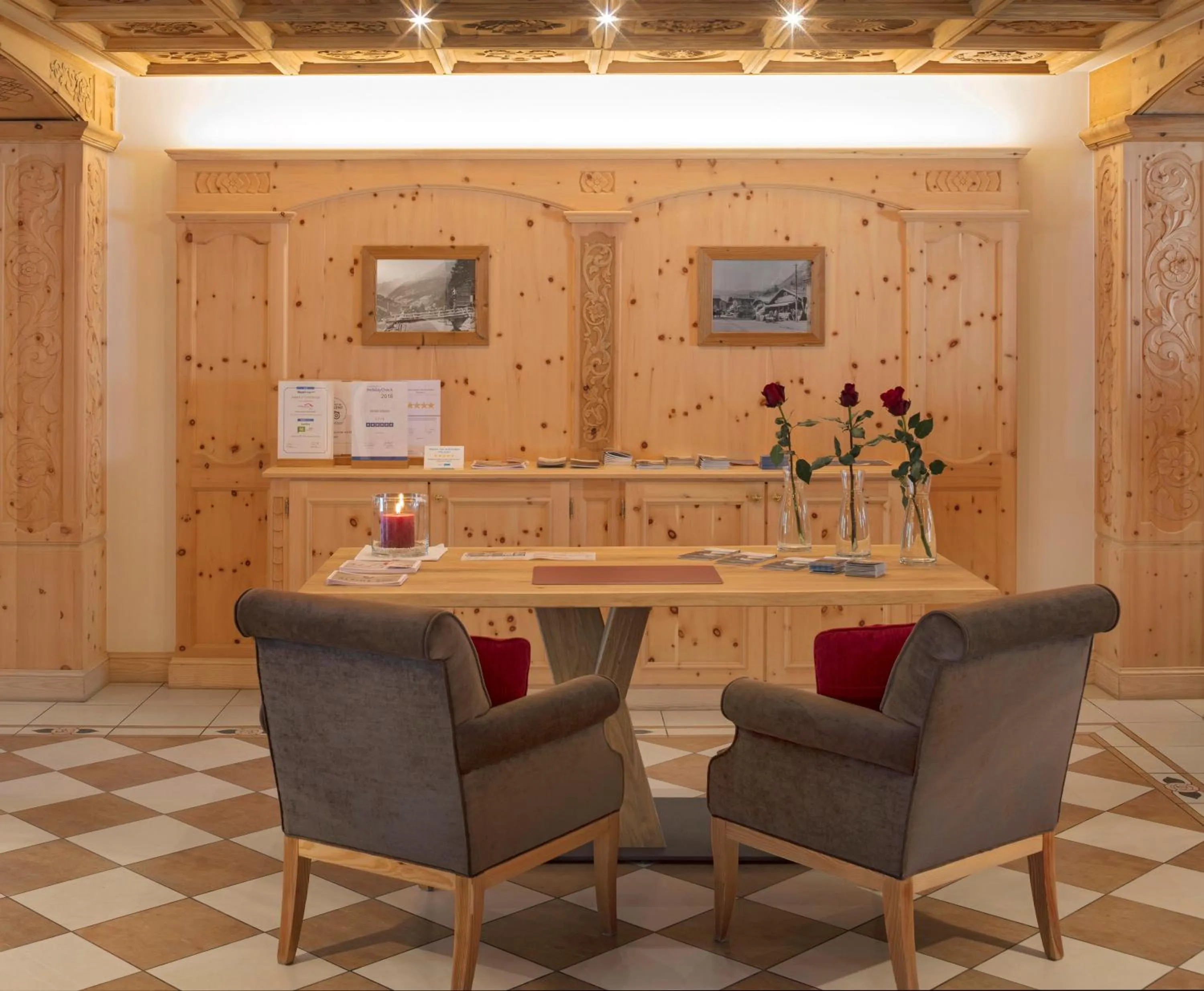 Lobby or reception in Swiss Alpine Hotel Allalin