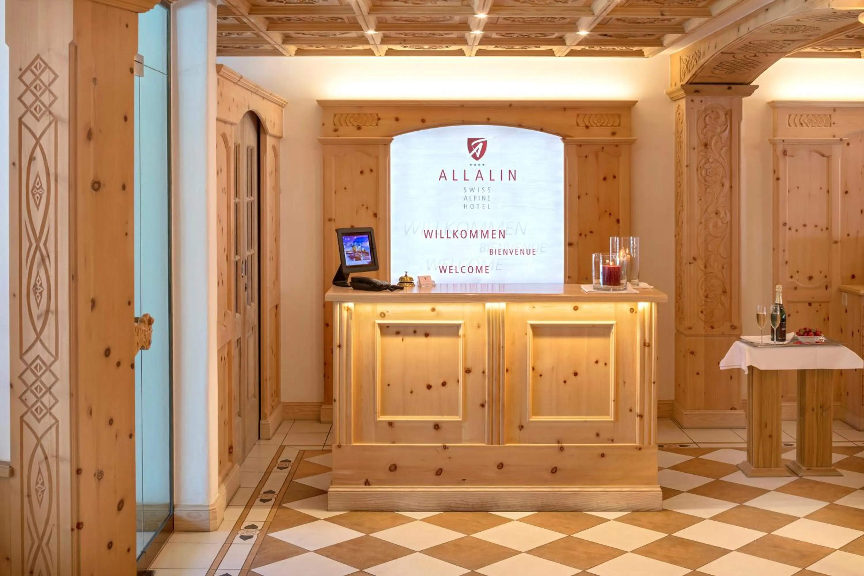 Lobby or reception in Swiss Alpine Hotel Allalin