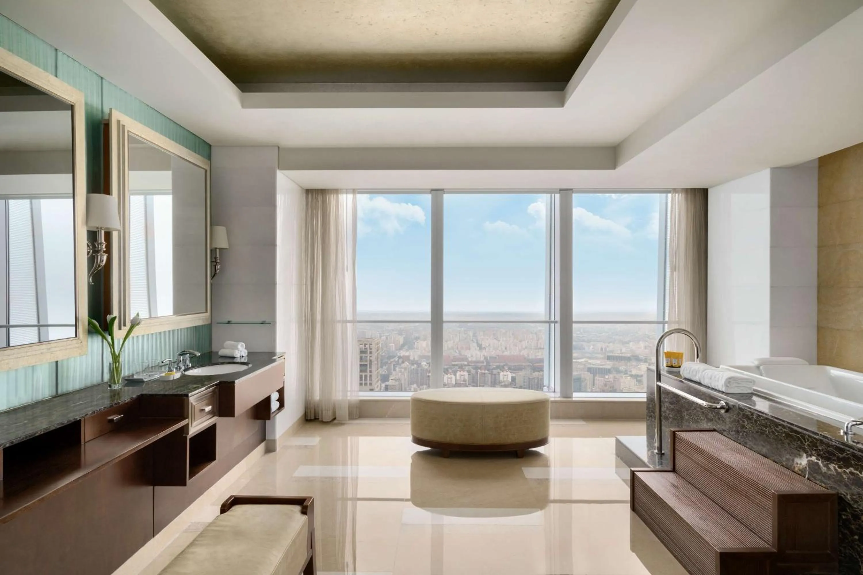 Bathroom, Bed in China World Summit Wing, Beijing