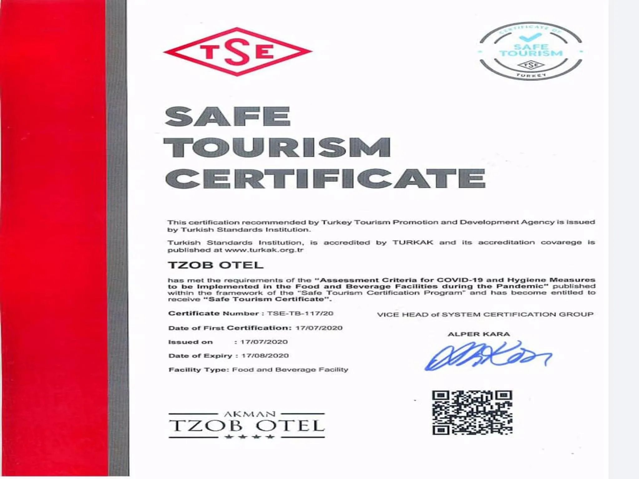 Logo/Certificate/Sign in Akman TZOB Otel