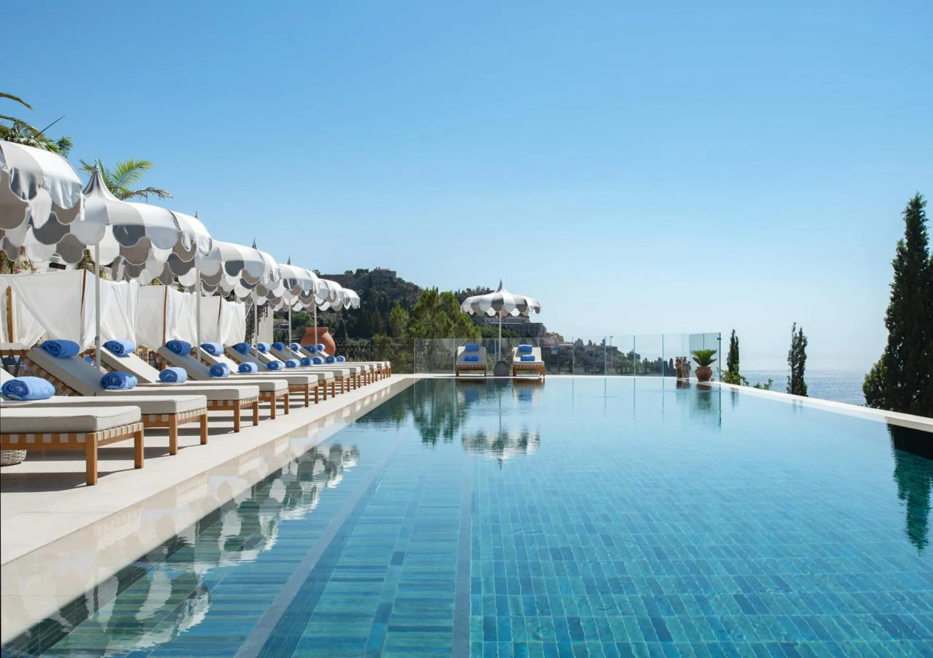 Pool view in San Domenico Palace, Taormina, A Four Seasons Hotel