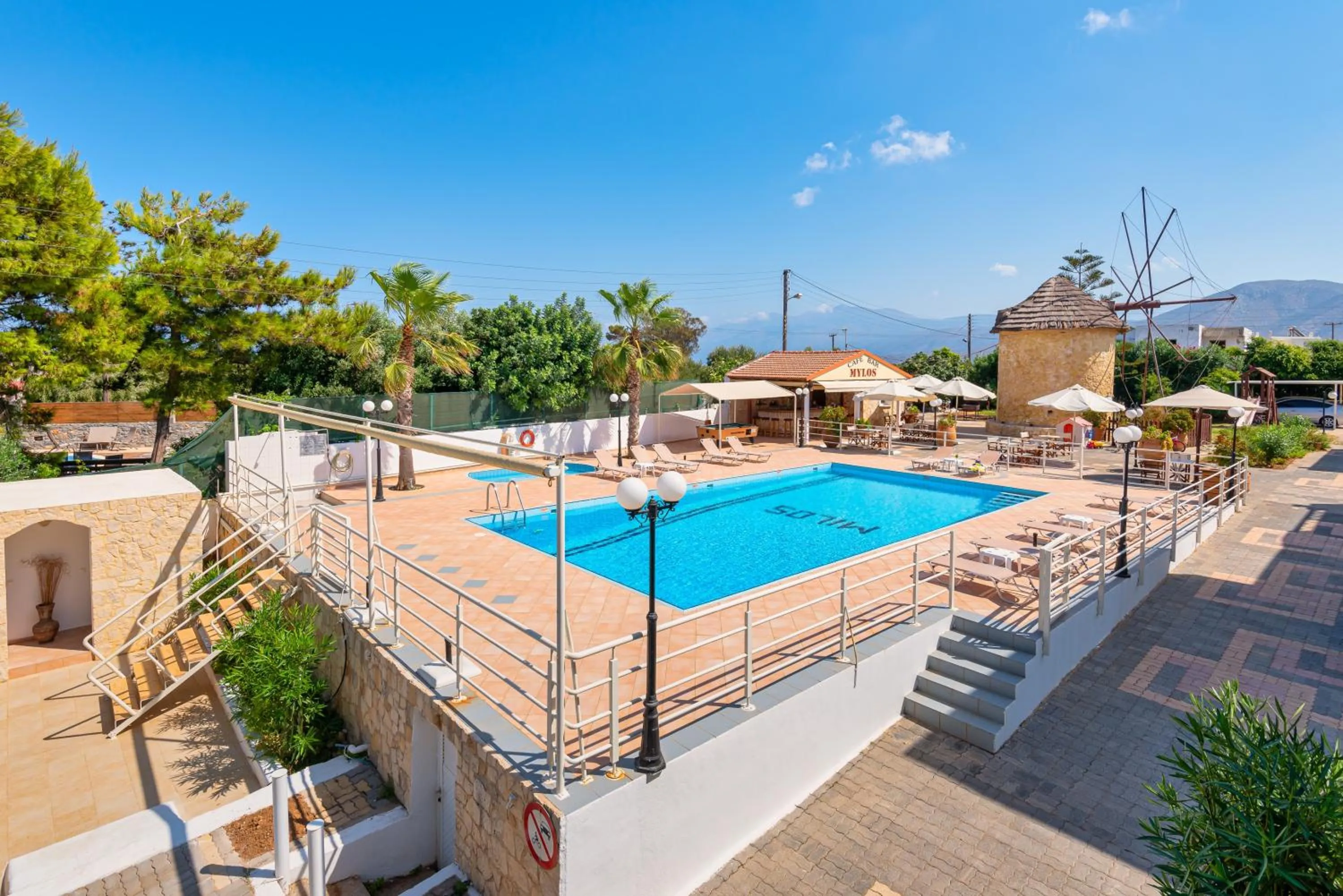 Pool view in Mylos Apartments Anissaras