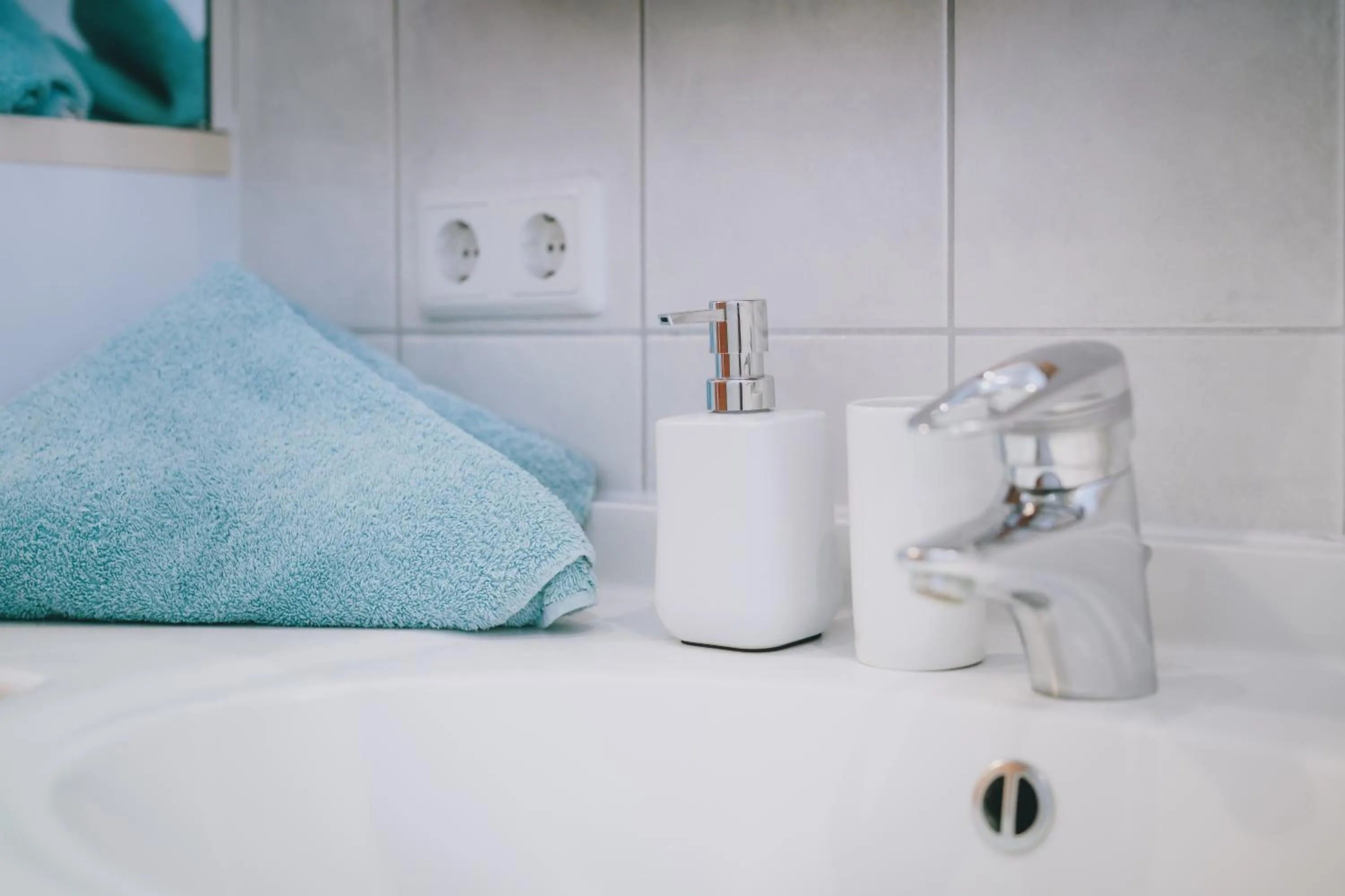 Bathroom, Bed in Villa Theresa