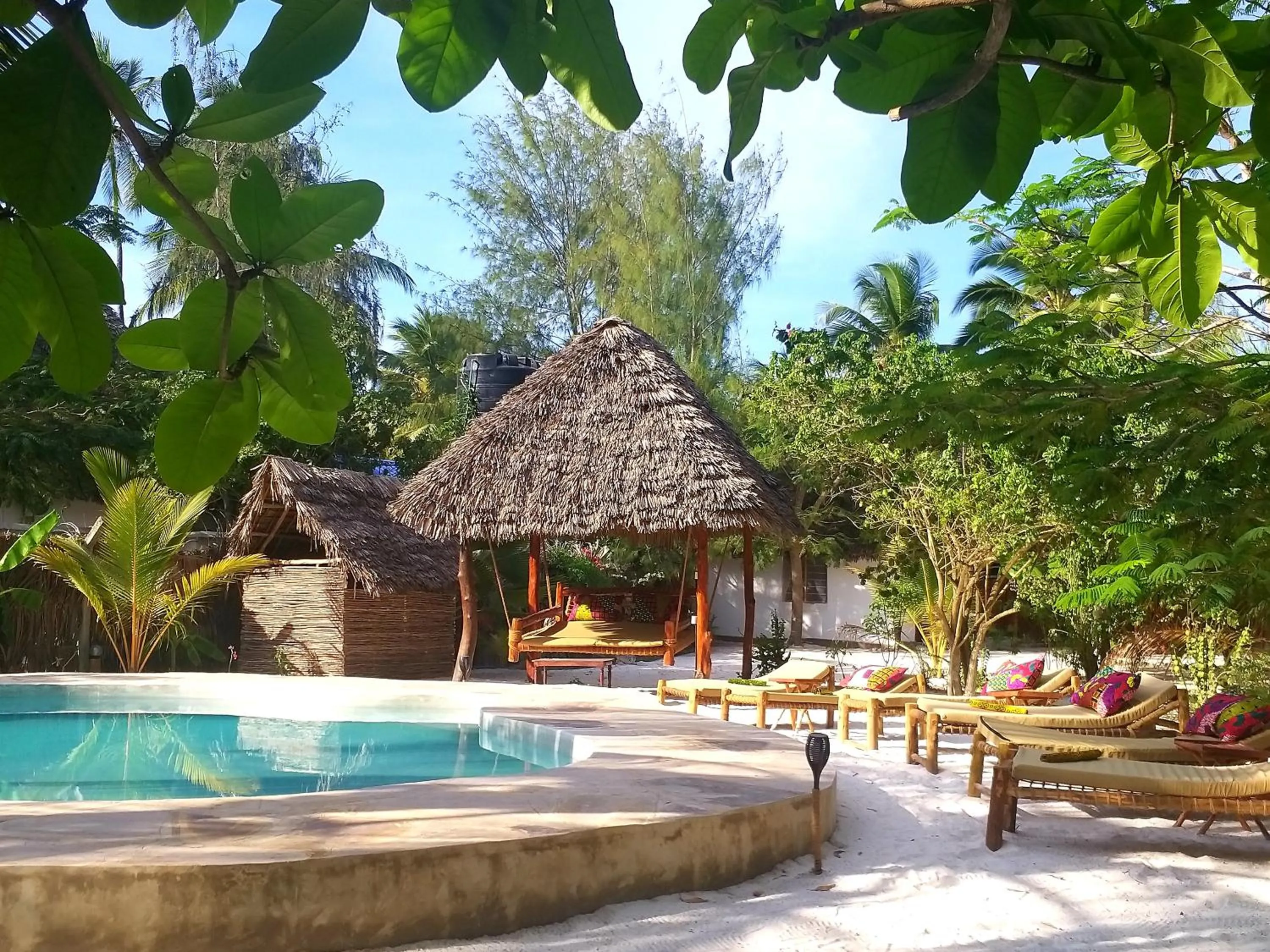 Pool view in Mpole Bungalows