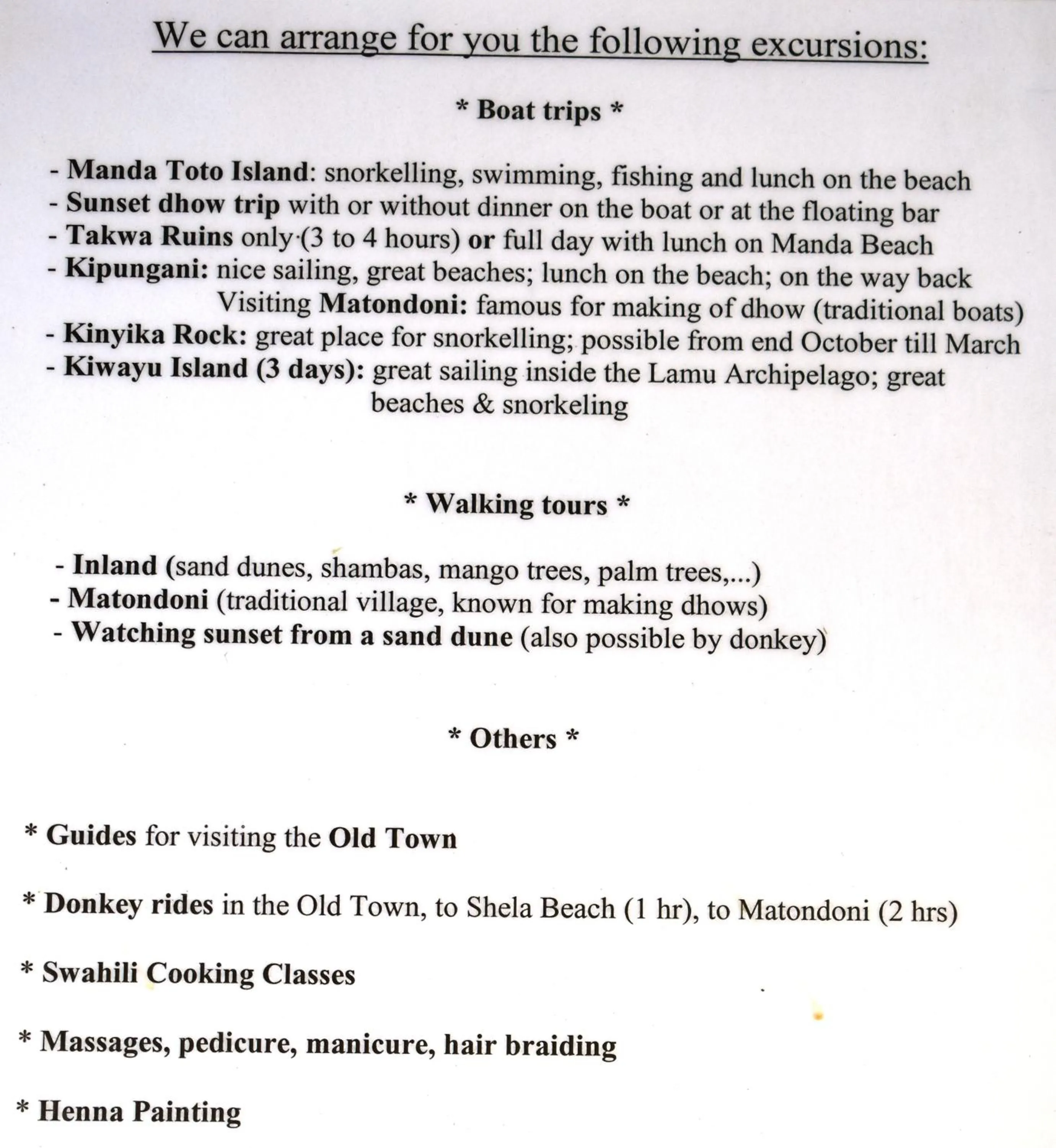 Activities in JamboHouse Lamu