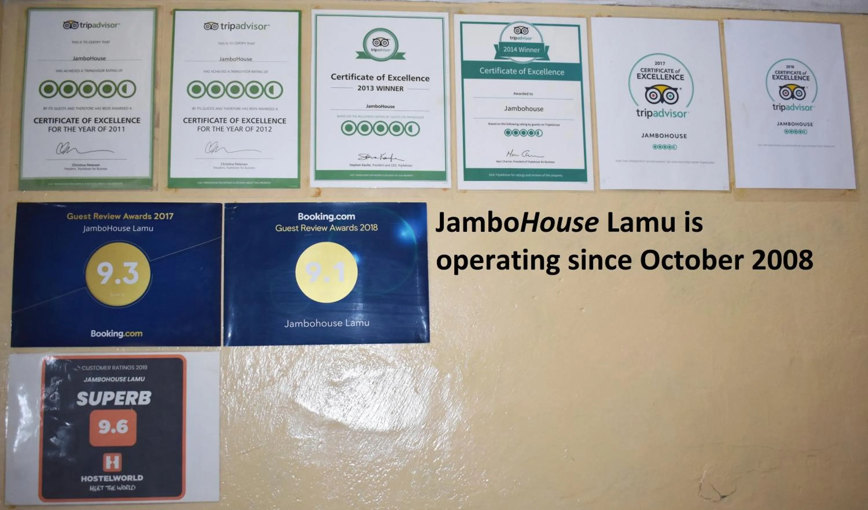 Logo/Certificate/Sign in JamboHouse Lamu