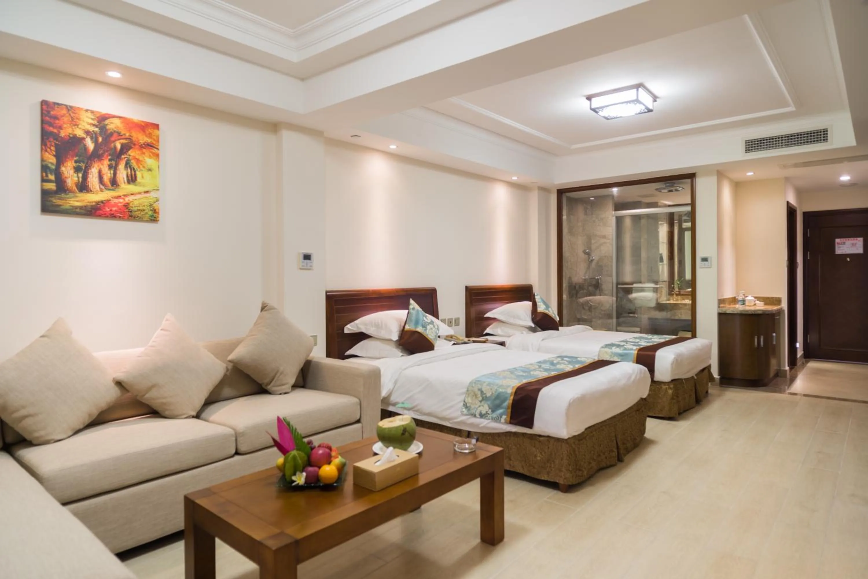 Living room, Bed in Sanya Yikehai View Apartments