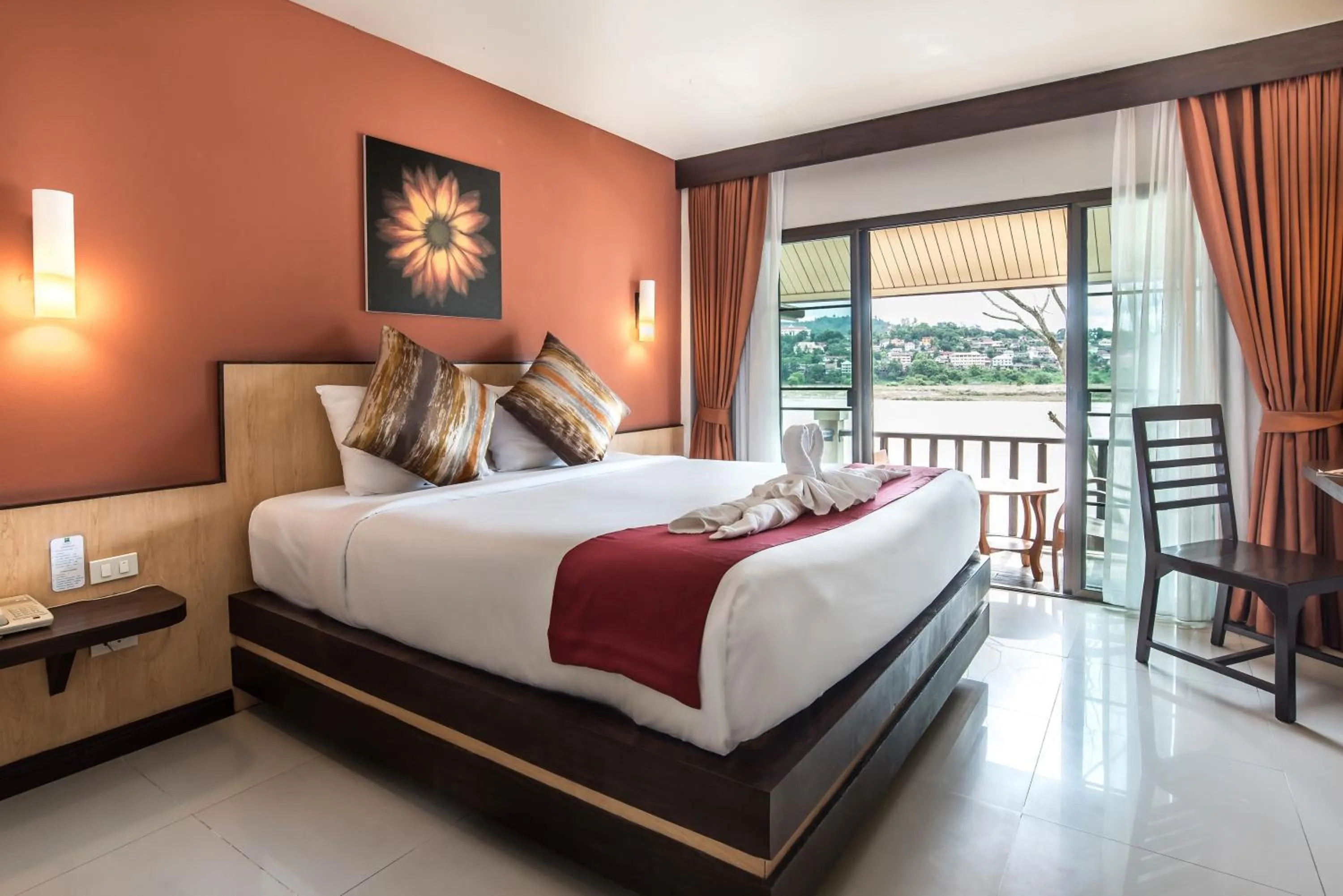 View (from property/room), Bed in Chiangkhong Teak Garden Riverfront Onsen Hotel- SHA Extra Plus