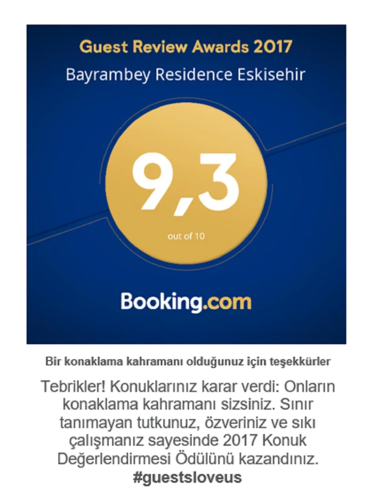Certificate/Award in Bayrambey Otel Eskisehir