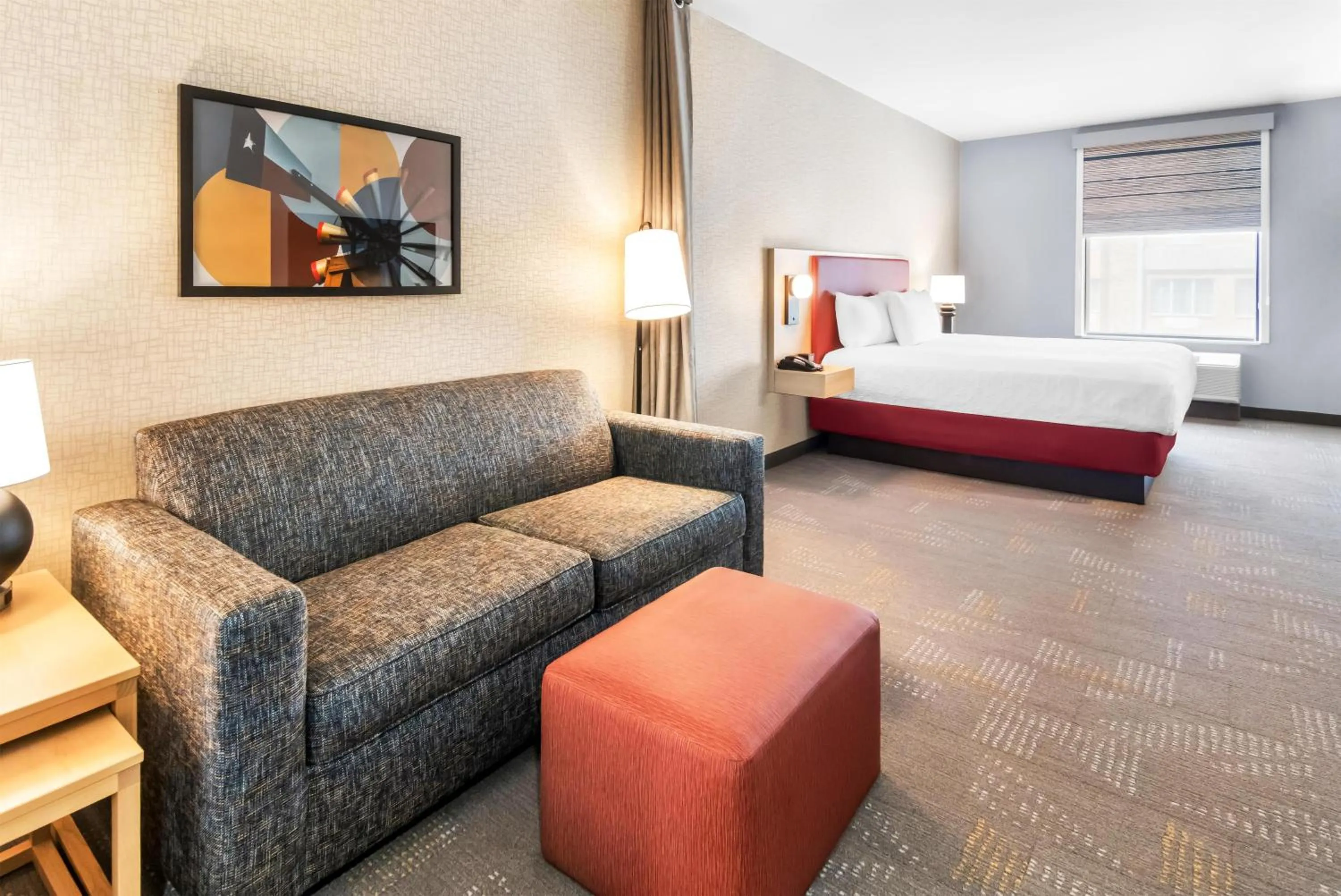 Living room, Bed in Home2 Suites By Hilton Dallas Grand Prairie