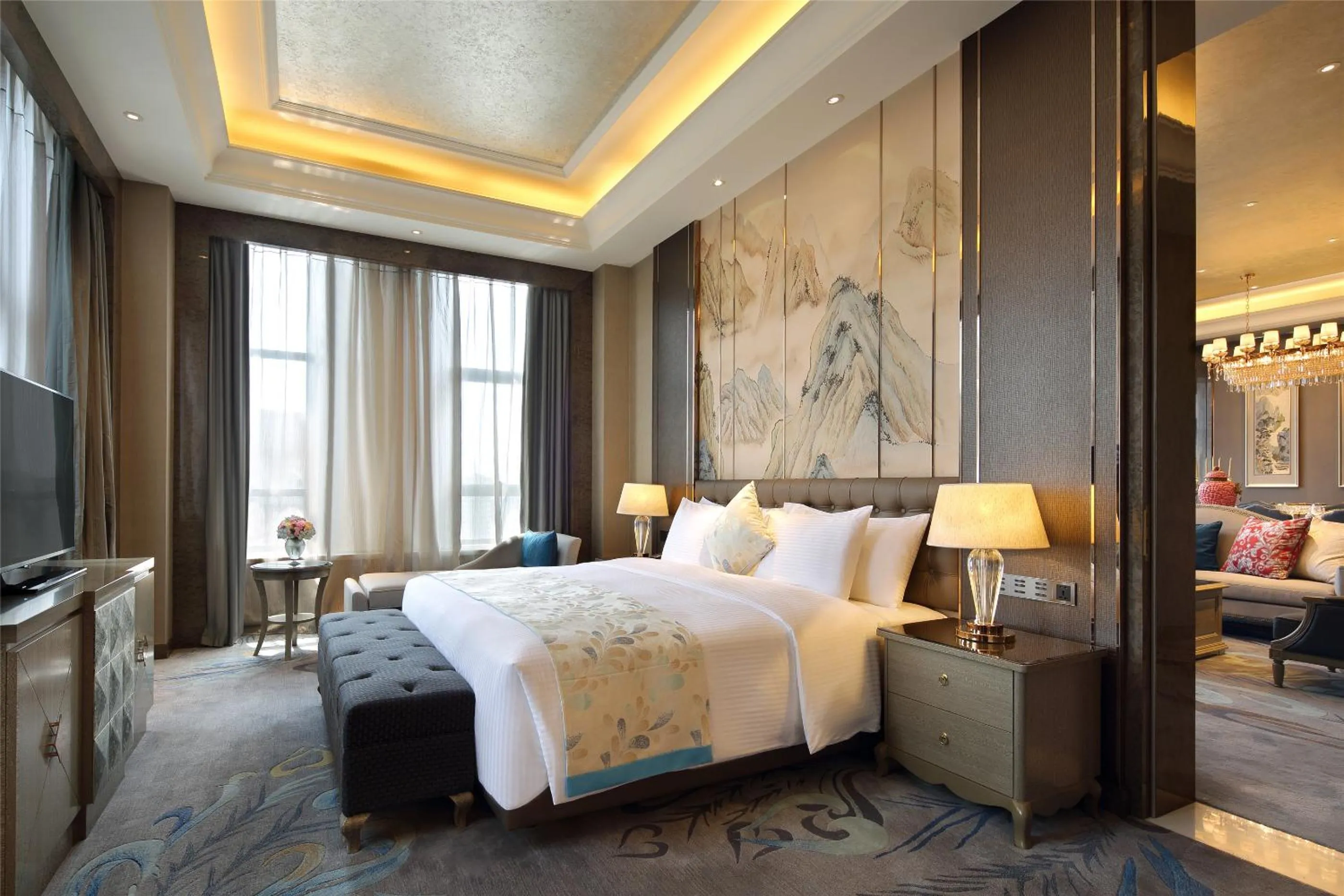 Bedroom, Bed in Wanda Realm Siping