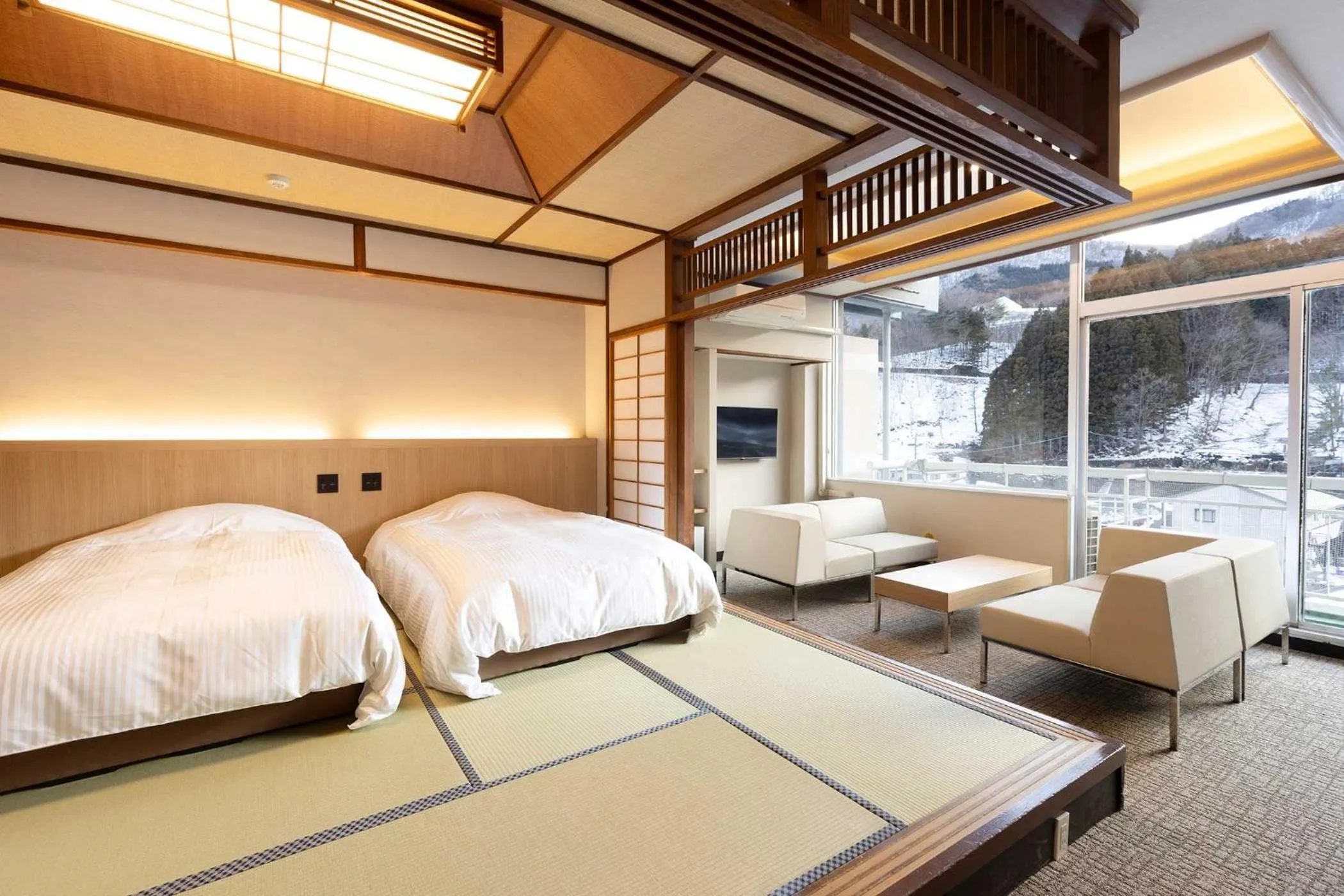 Bed in Ooedo Onsen Monogatari Premium Hotel New Shiobara