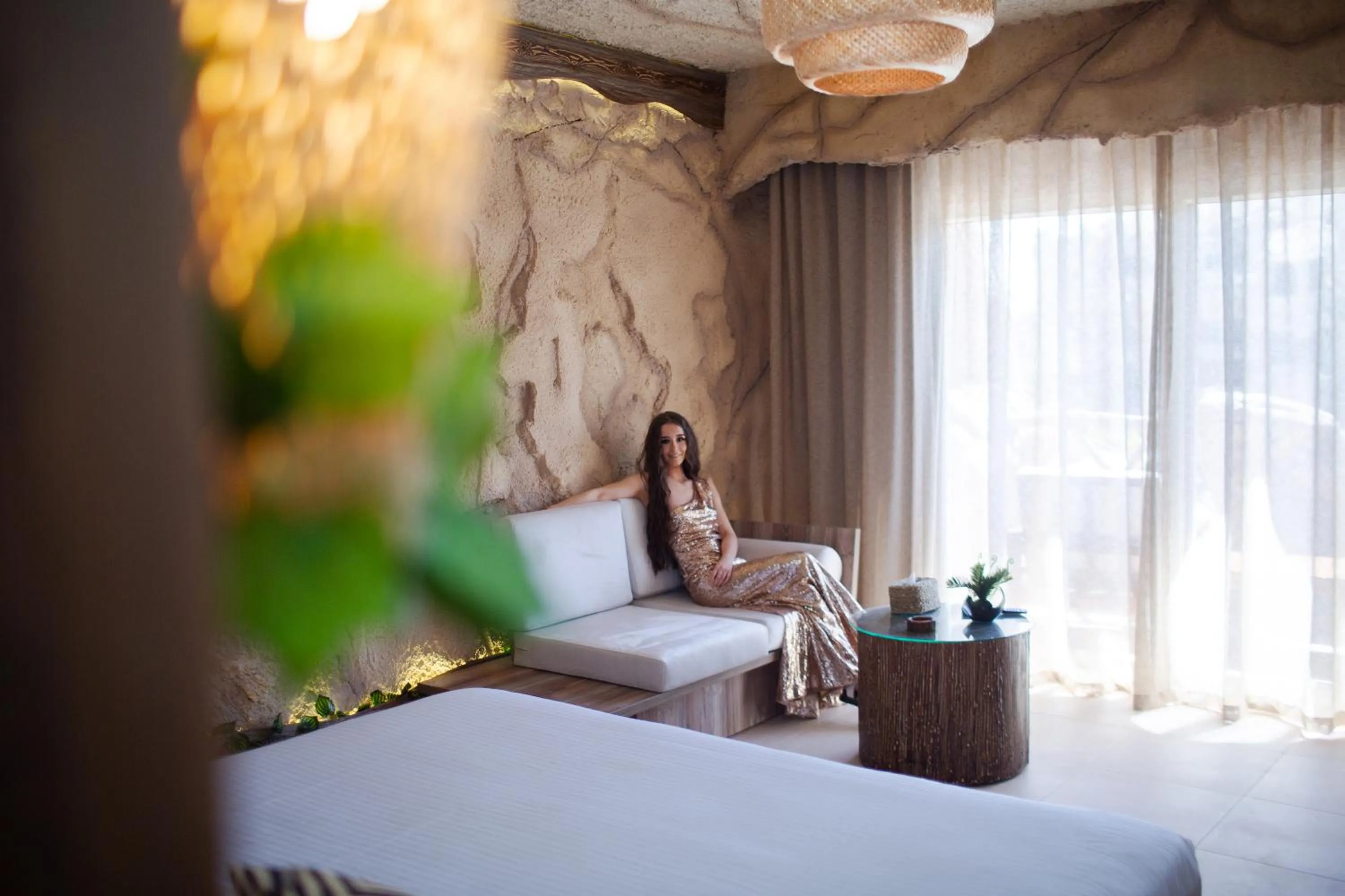 Seating area, Bed in Caves Beach Resort Adults Only