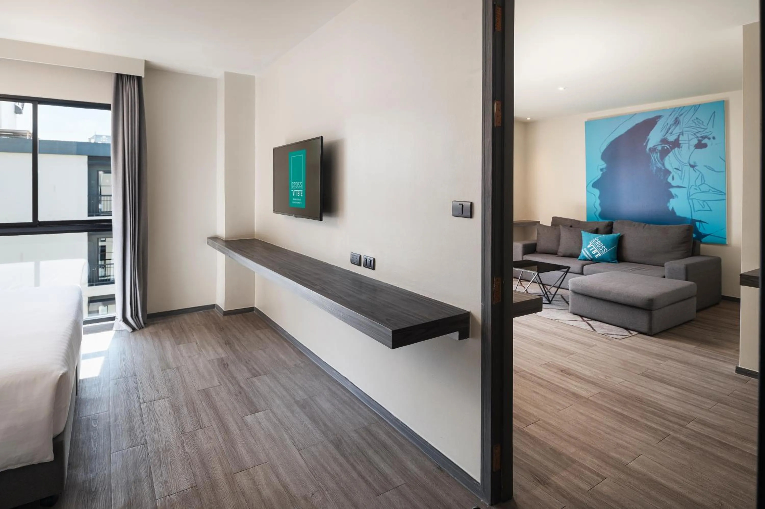 Living room, Bed in Cross Vibe Bangkok Sukhumvit