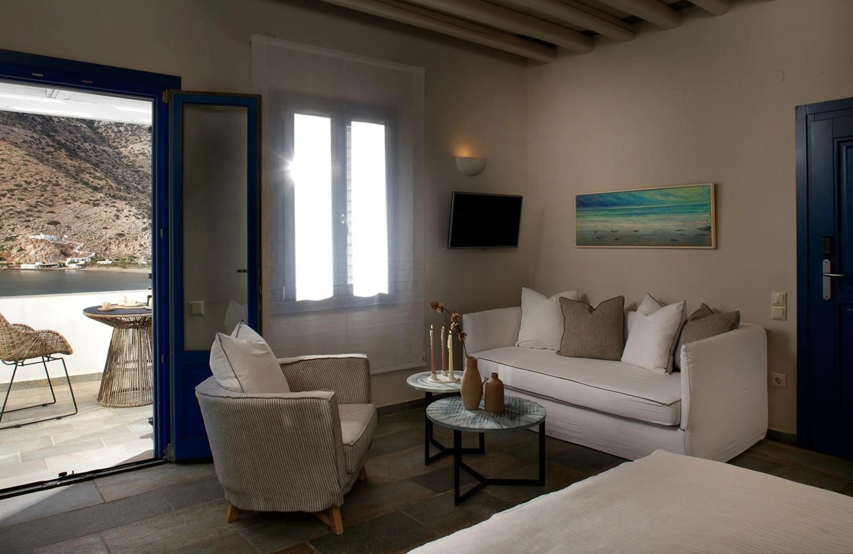 Balcony/Terrace, Bed in Sifnos House - Rooms and SPA