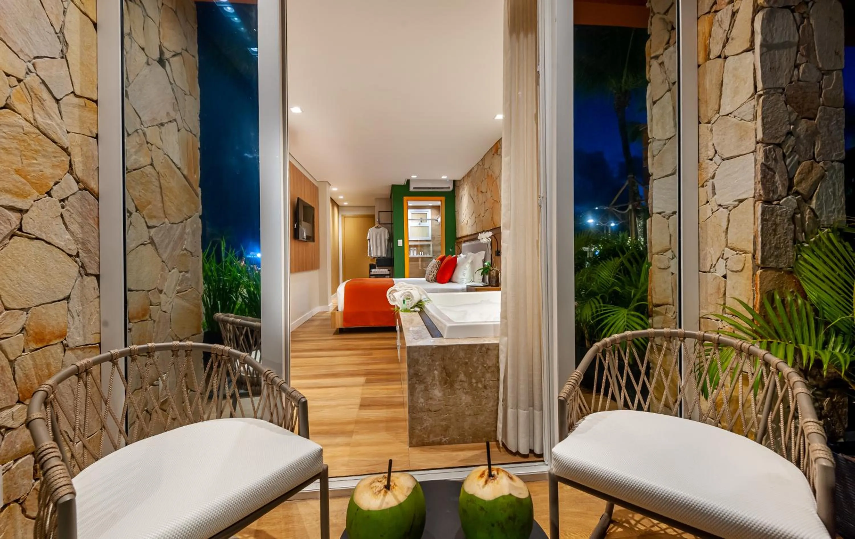 Patio, Bed in Pousada Bahia Tambor