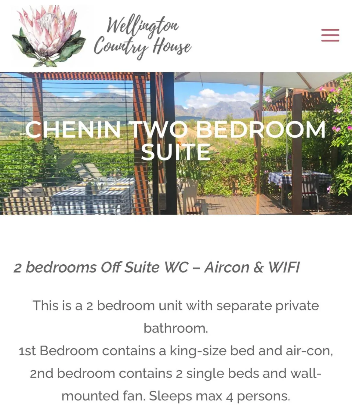 Area and facilities in Wellington Country House