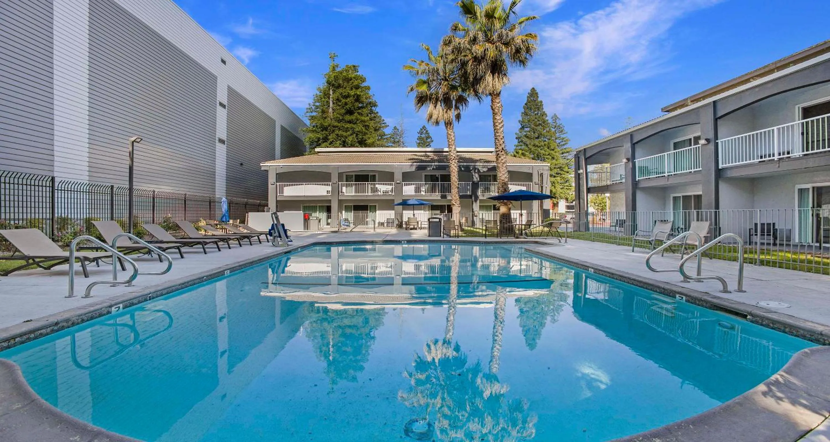 Pool view in SureStay Plus Hotel by Best Western Sacramento North