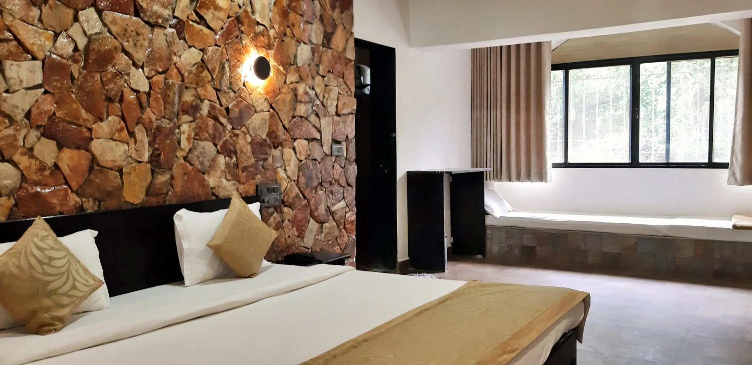 View (from property/room), Bed in Gir Lions Paw Resort with Swimming Pool