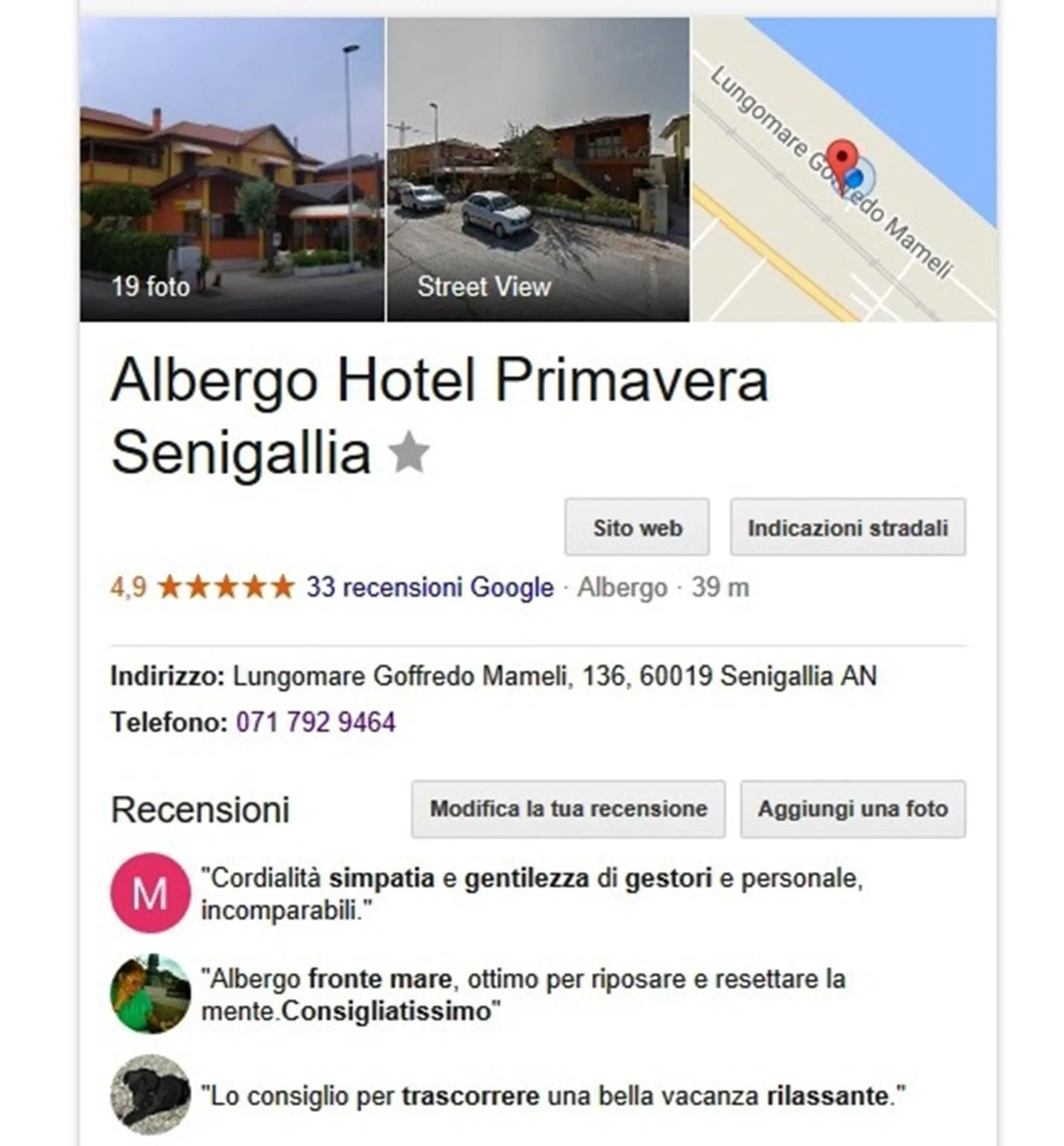 Certificate/Award in Albergo Primavera
