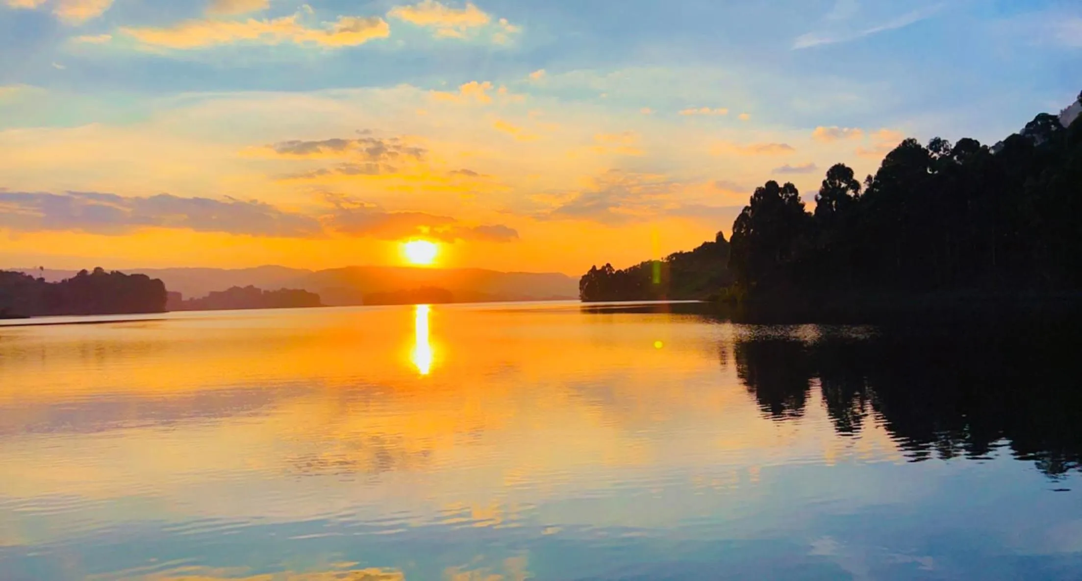 Sunset in Lake Bunyonyi Rock Resort