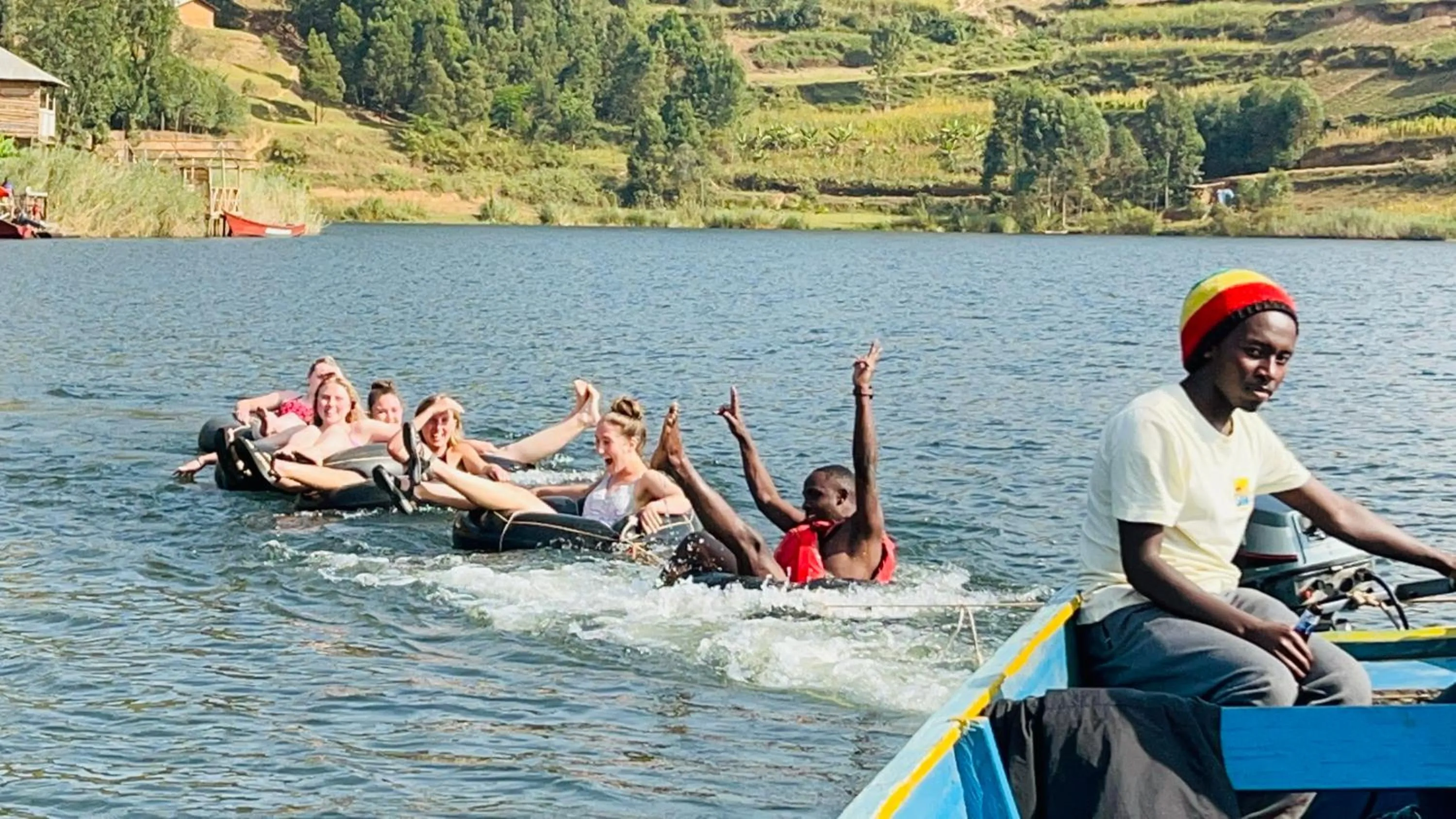Guests in Lake Bunyonyi Rock Resort