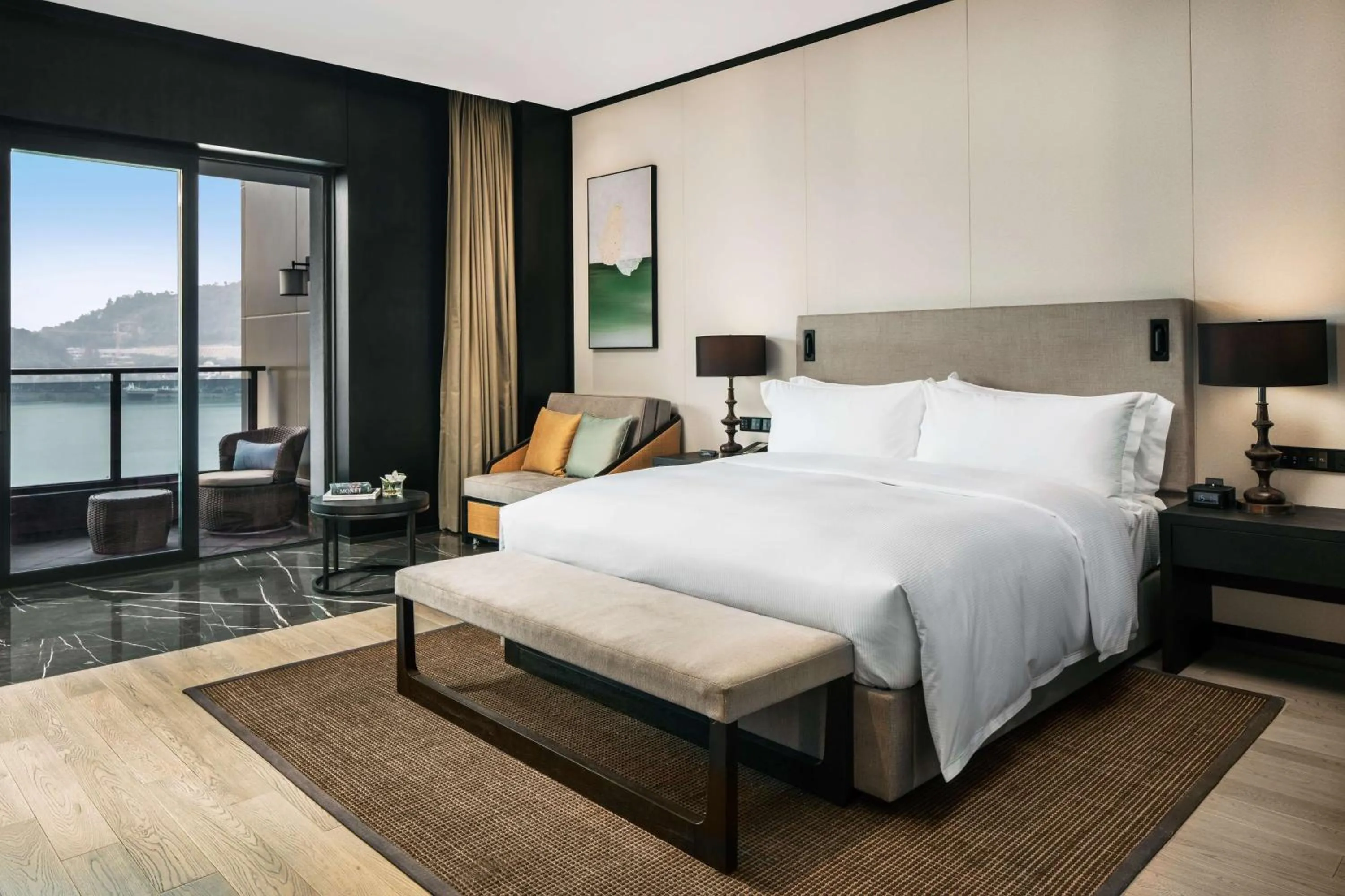 Living room, Bed in Hilton Ningbo Dongqian Lake