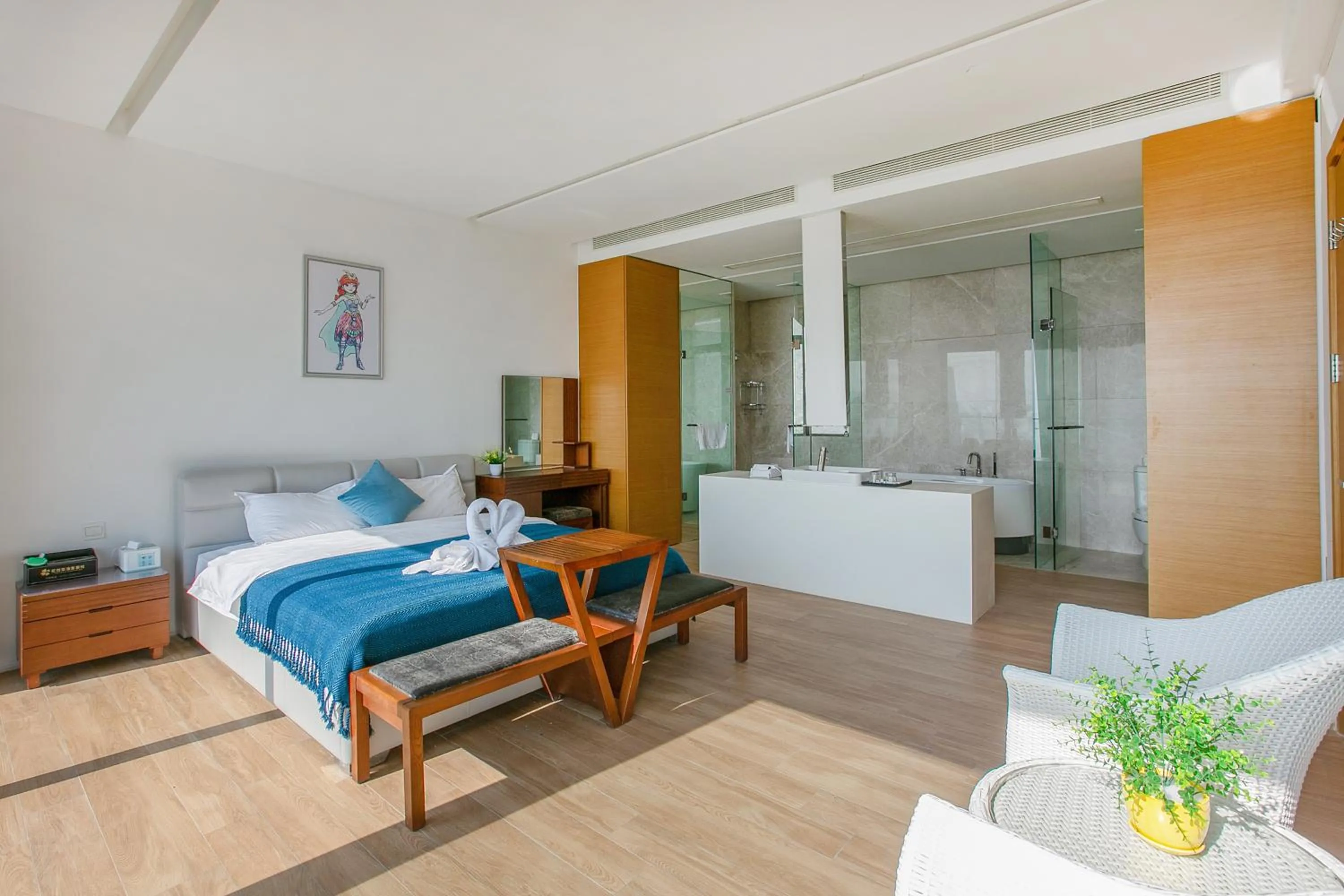 Bed in HuiZhou HuaYangNian Seaview Guesthouse