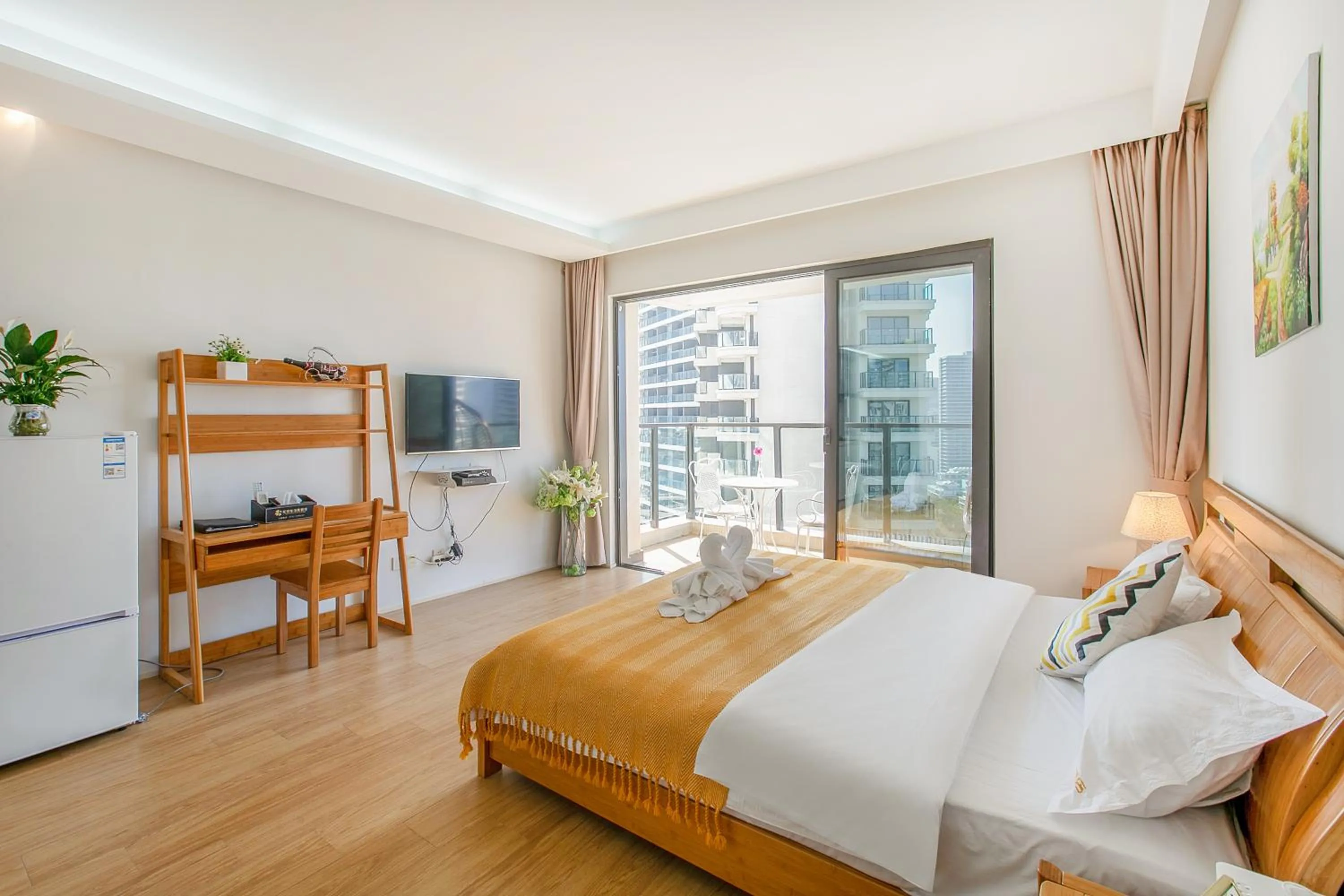 Bed in HuiZhou HuaYangNian Seaview Guesthouse